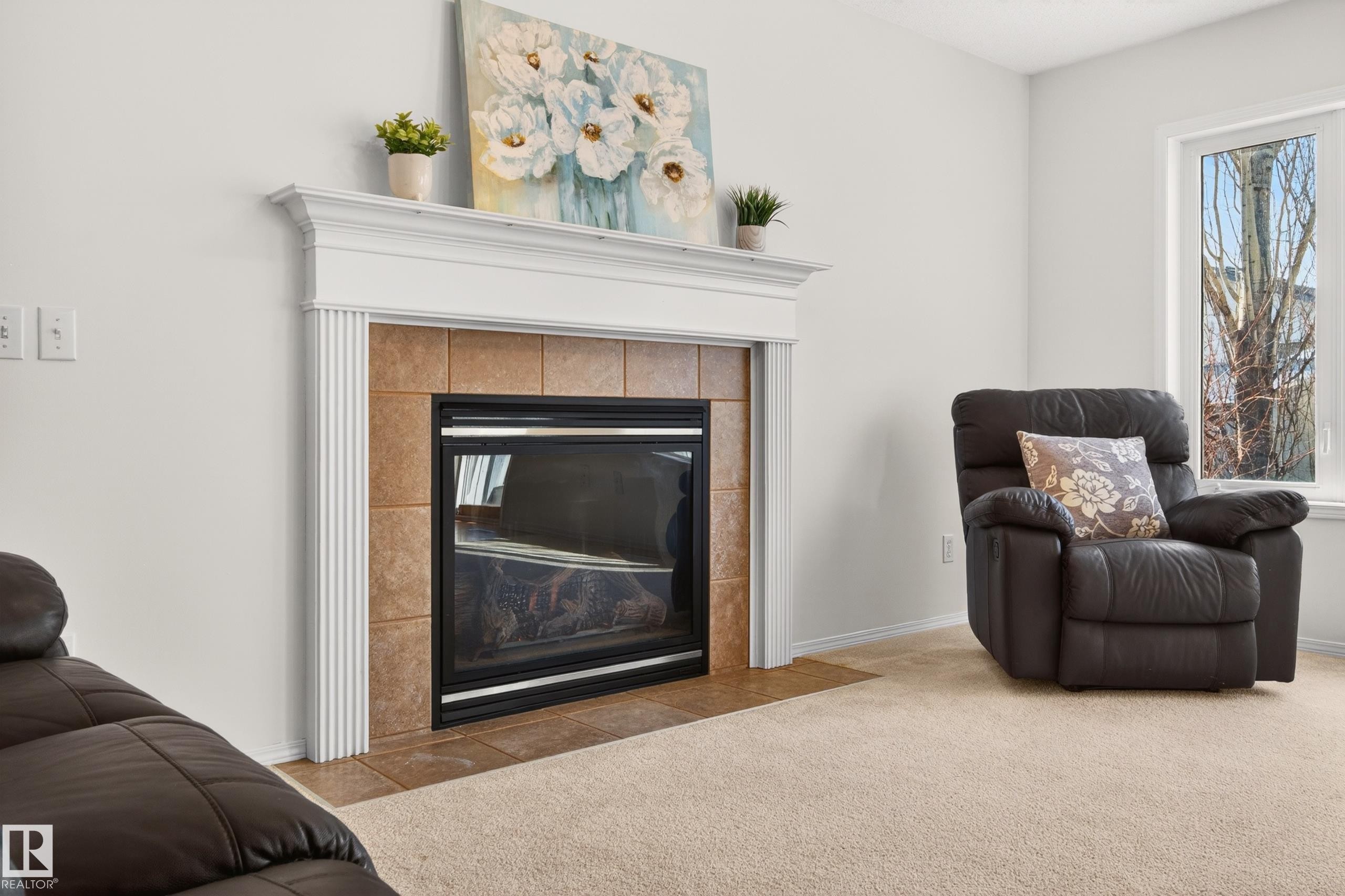 19019 49 Avenue, Edmonton, AB - Indoor Photo Showing Living Room With Fireplace
