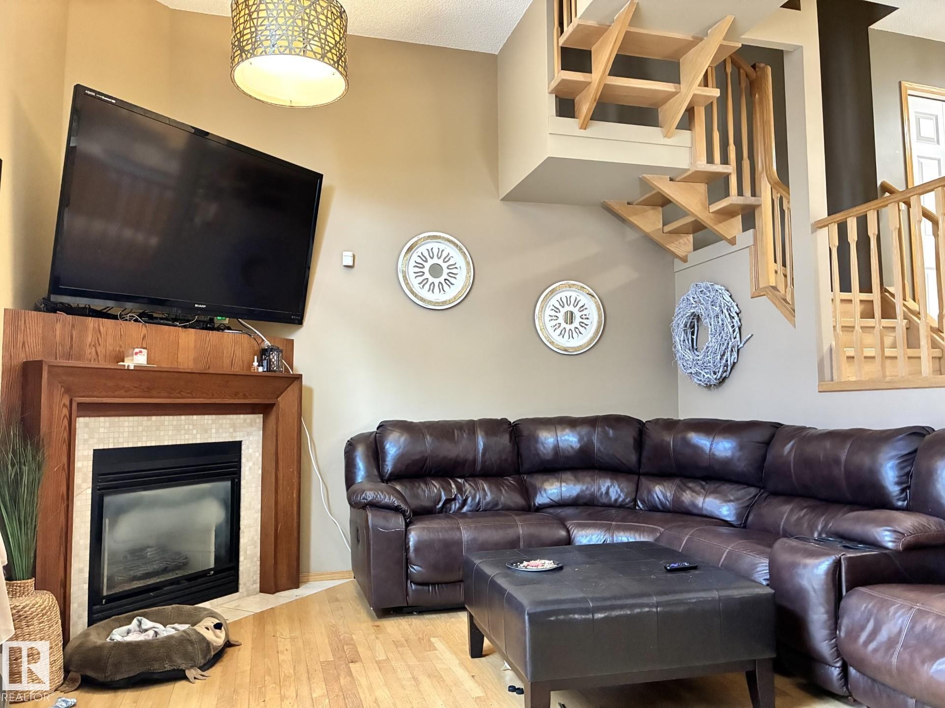 1248 48 Street, Edmonton, AB - Indoor Photo Showing Living Room With Fireplace