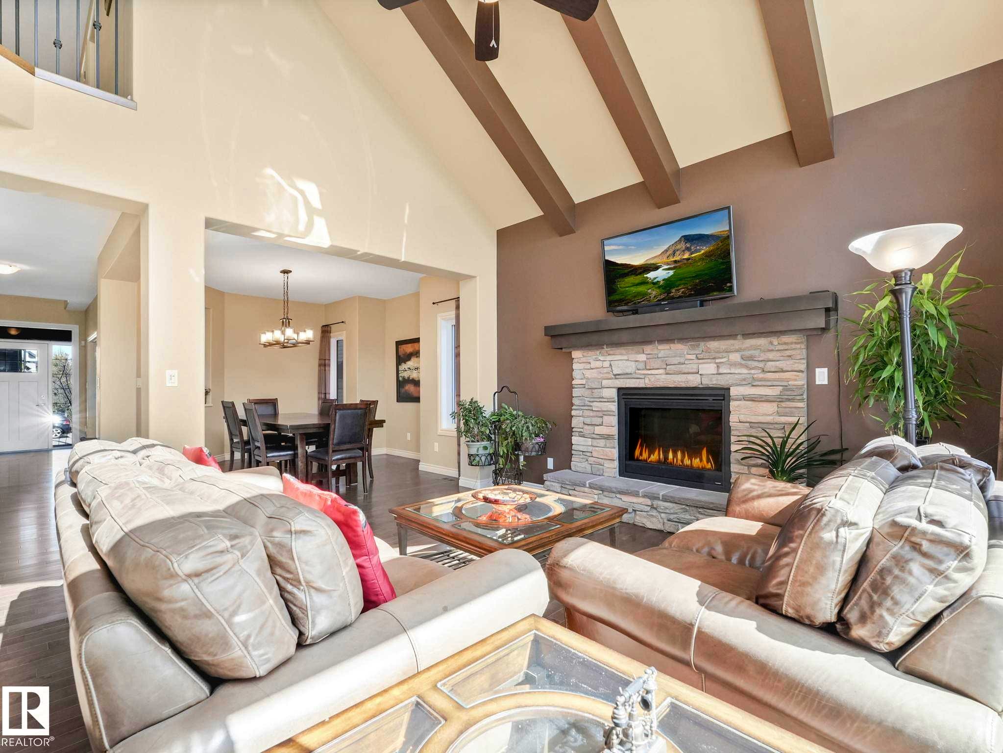 3441 West Landing, Edmonton, AB - Indoor Photo Showing Living Room With Fireplace