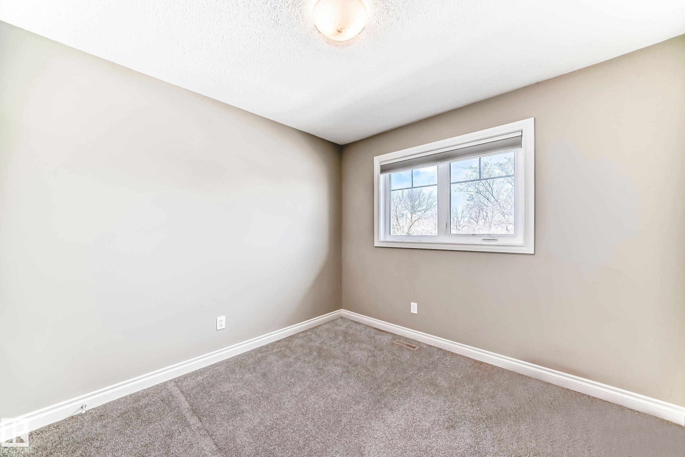 Neutral tone wall paint with white trim, gray carpet flooring, and a double-paned window - 10519 114 Avenue, Edmonton, AB - Indoor Photo Showing Other Room