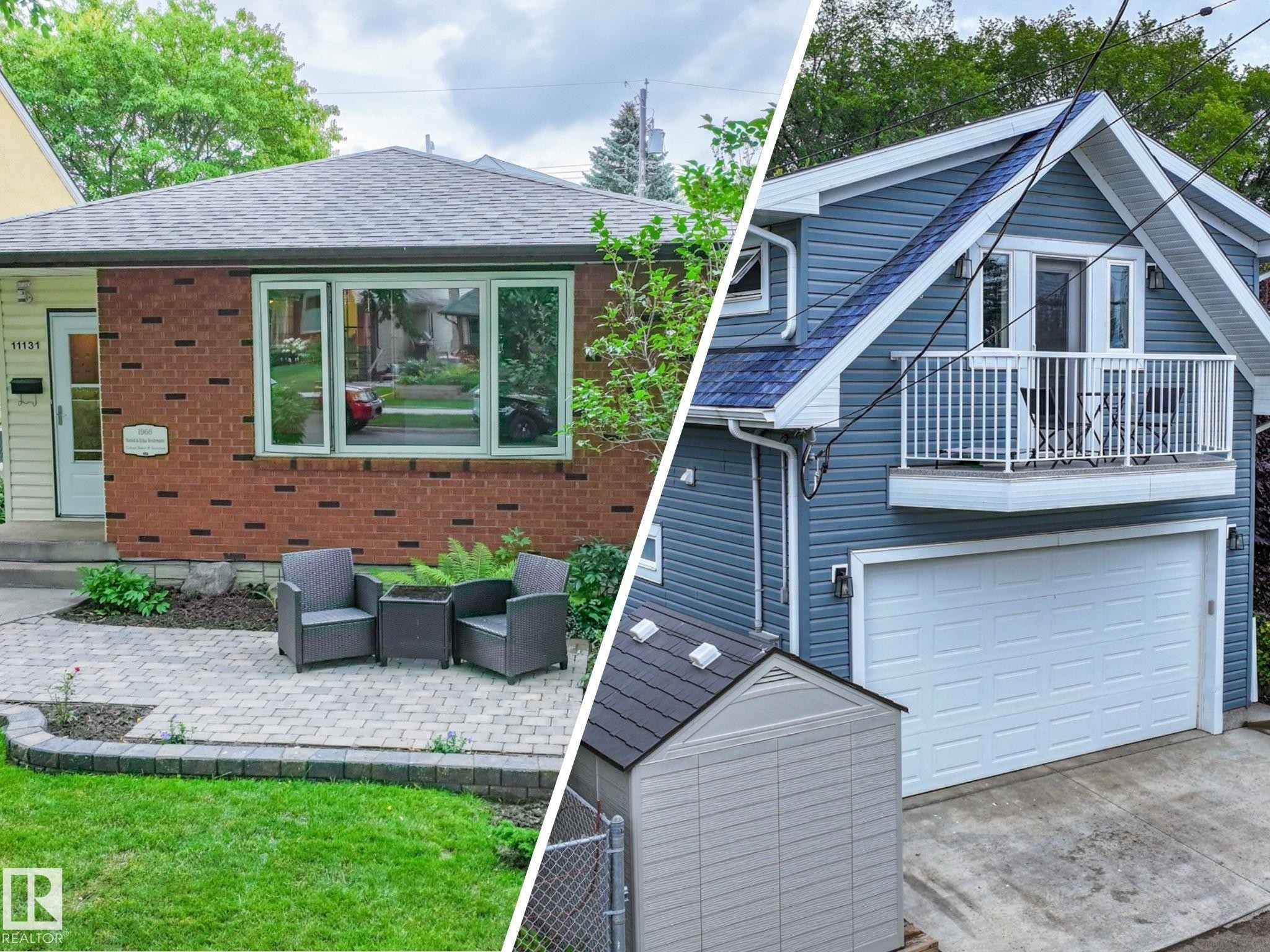 Brick and siding exterior featuring a paved front patio and balcony - 11131 52 Street, Edmonton, AB - Outdoor With Exterior