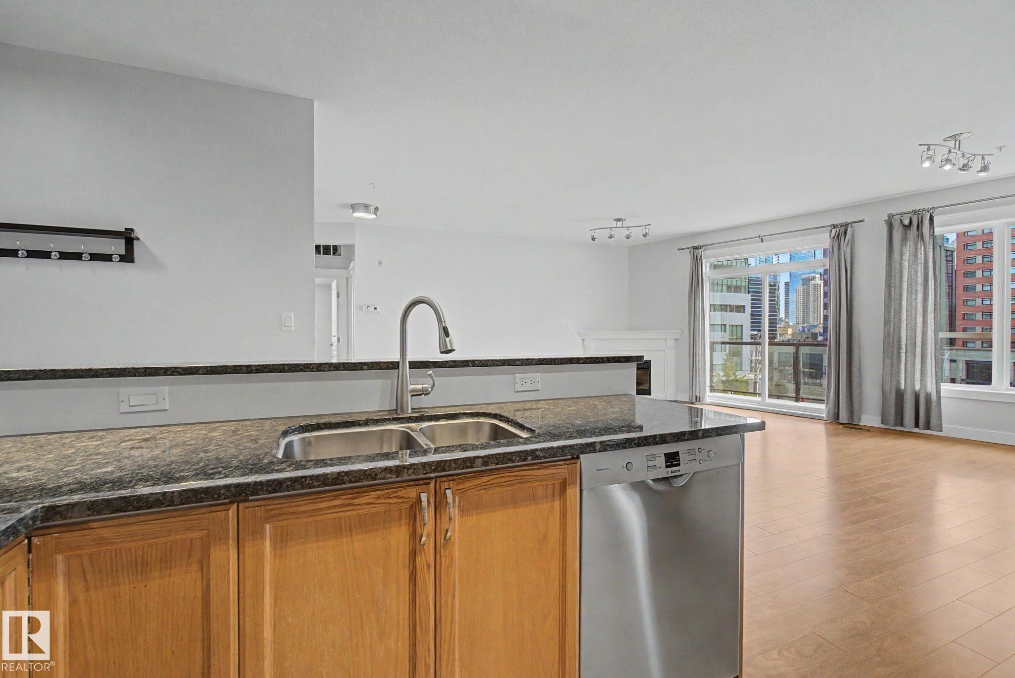 #411 10033 110 St Nw, Edmonton, AB - Indoor Photo Showing Kitchen With Double Sink