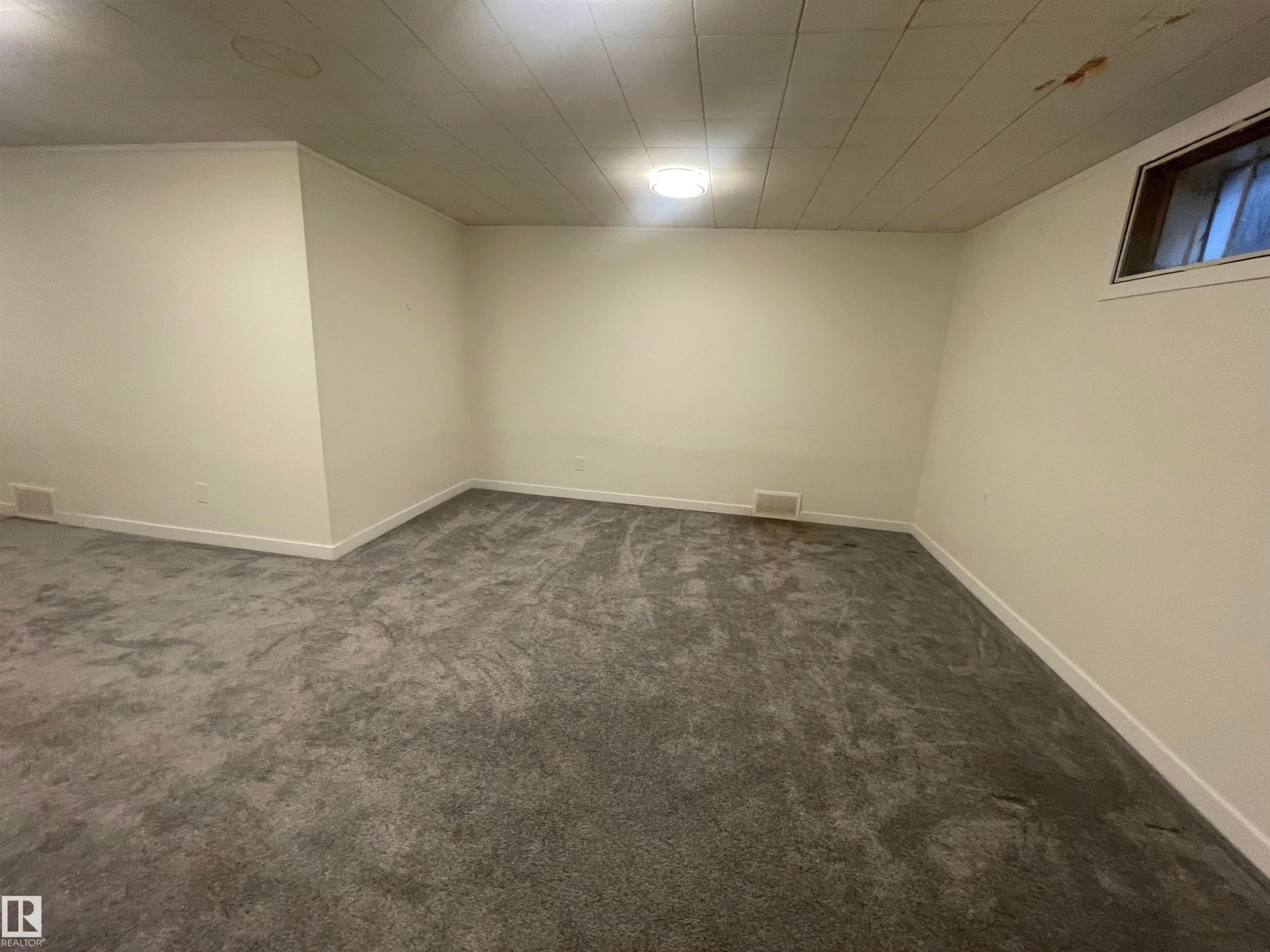 Spacious room featuring gray carpet, light-colored walls, and a ceiling light fixture - 13804 132 Avenue, Edmonton, AB - Indoor Photo Showing Other Room
