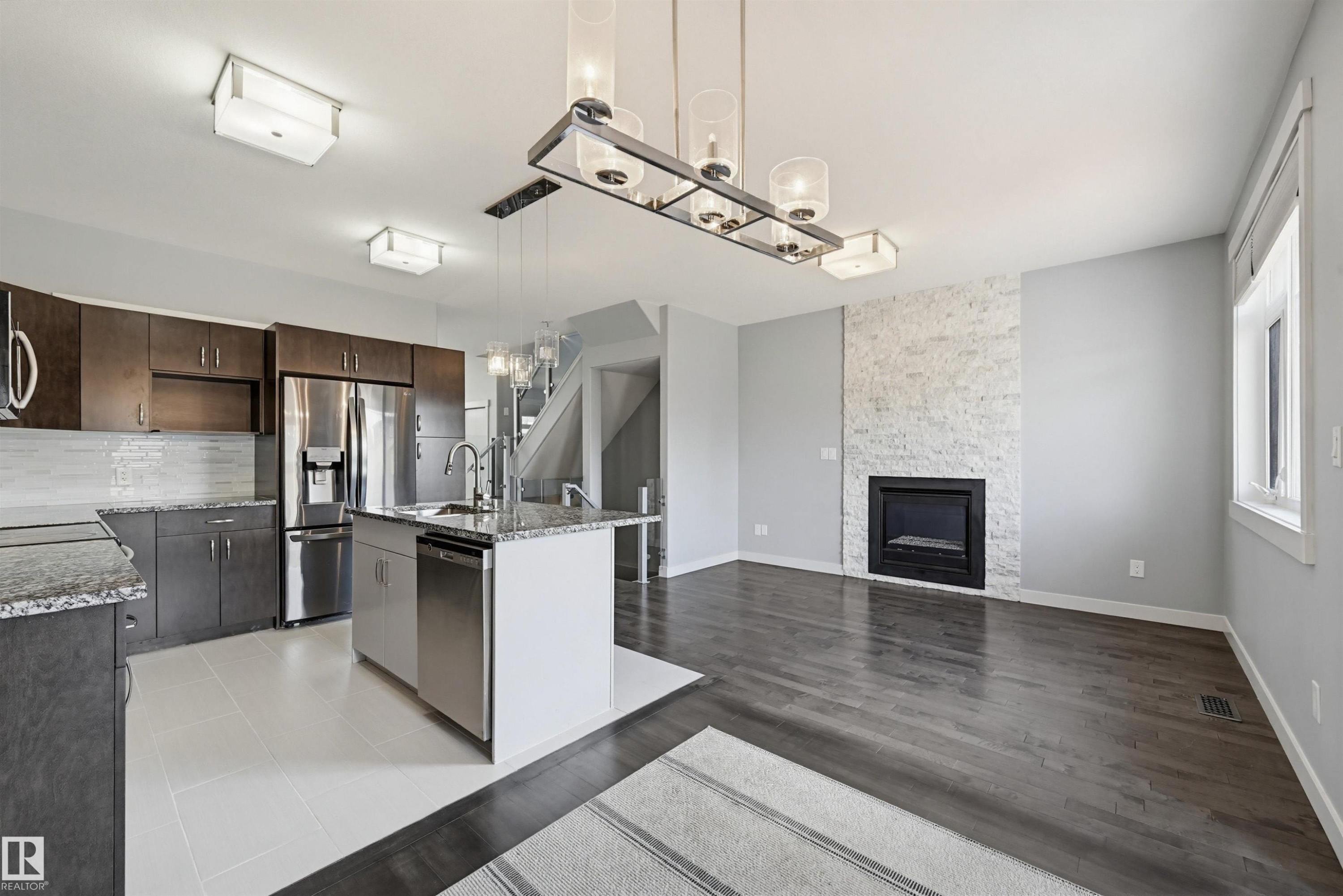 8834 91 Street, Edmonton, AB - Indoor Photo Showing Kitchen With Fireplace