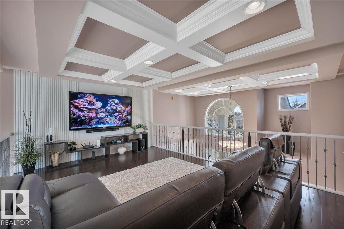 LOFT MEDIA / FLEX AREA WITH COFFERED CEILING, HARDWOOD FLOORS AND VIEWS OF THE RAVINE - 314 Weaver Point(E), Edmonton, AB - Indoor