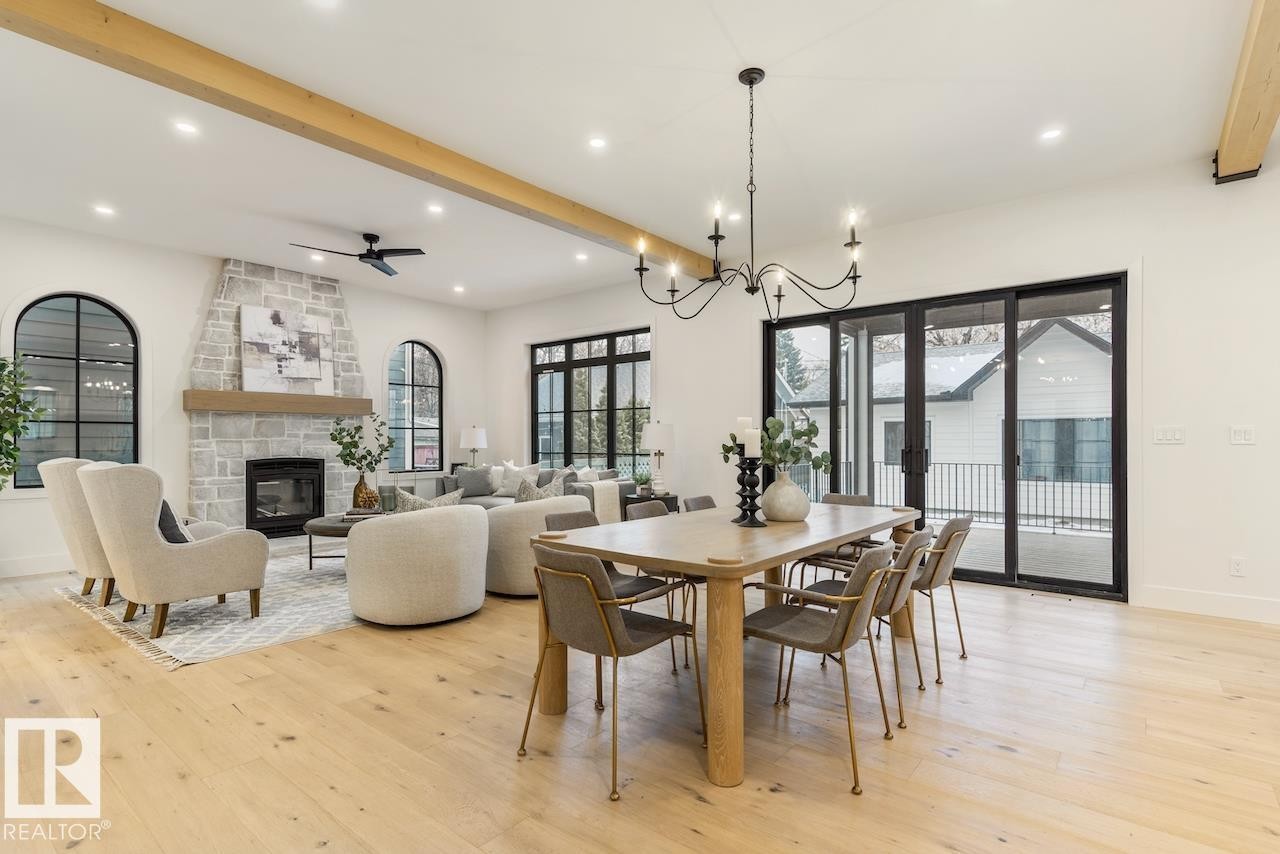 10519 138 Street Nw, Edmonton, AB - Indoor Photo Showing Dining Room With Fireplace