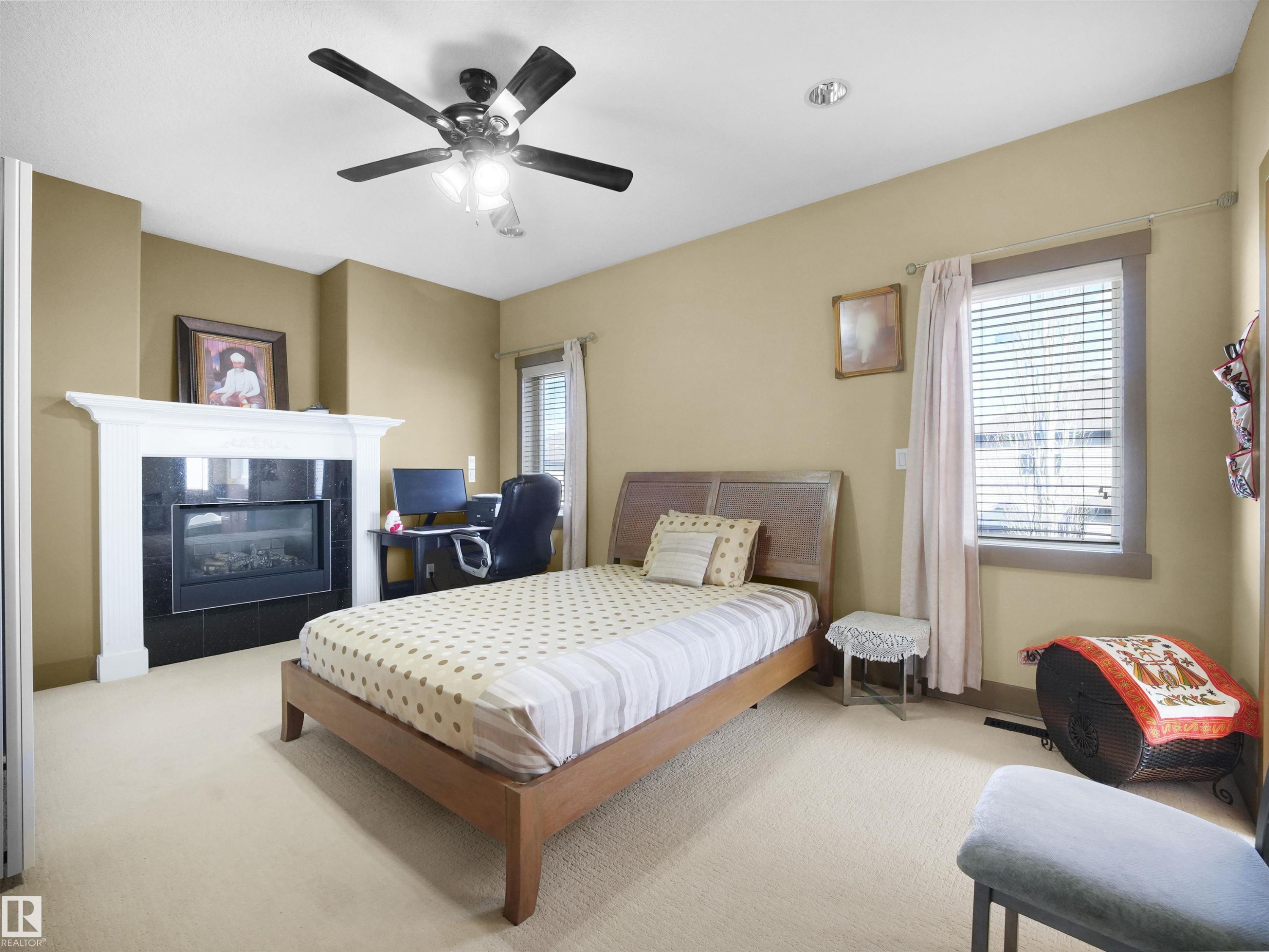 1015 61 Street, Edmonton, AB - Indoor Photo Showing Bedroom With Fireplace
