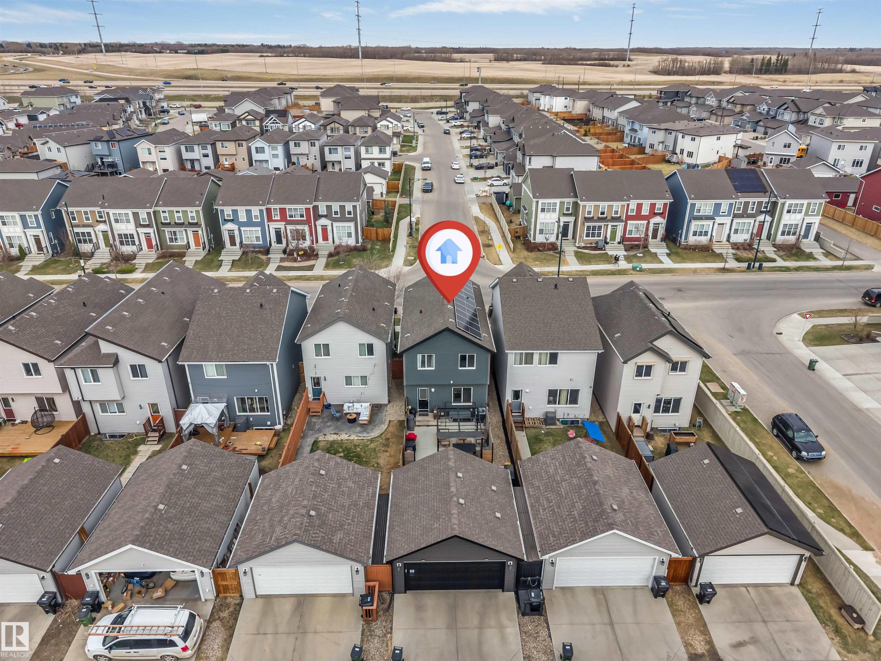 Aerial view showcasing a residential development with multiple detached homes - 2652 Maple Way, Edmonton, AB - Outdoor With View