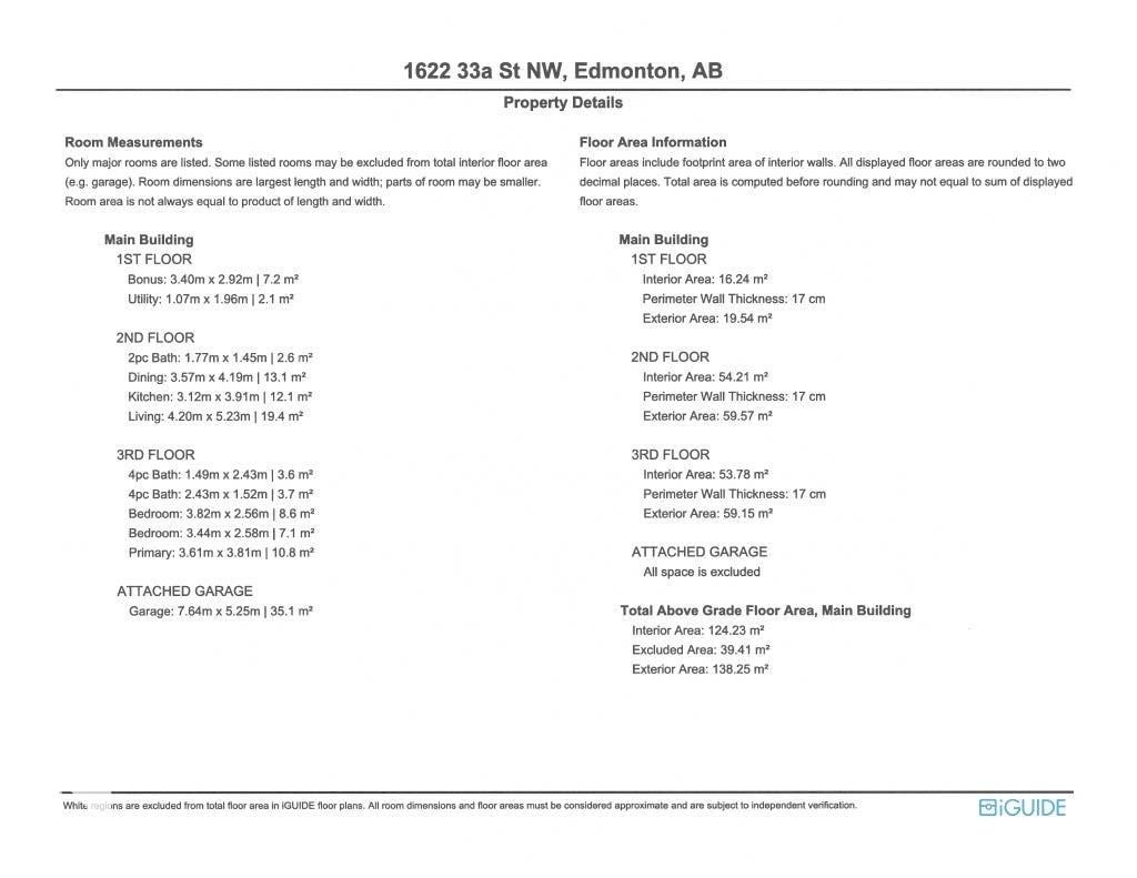Property Details. Providing floor area and room measurements for the property - 1622 33A Street Nw, Edmonton, AB - Other