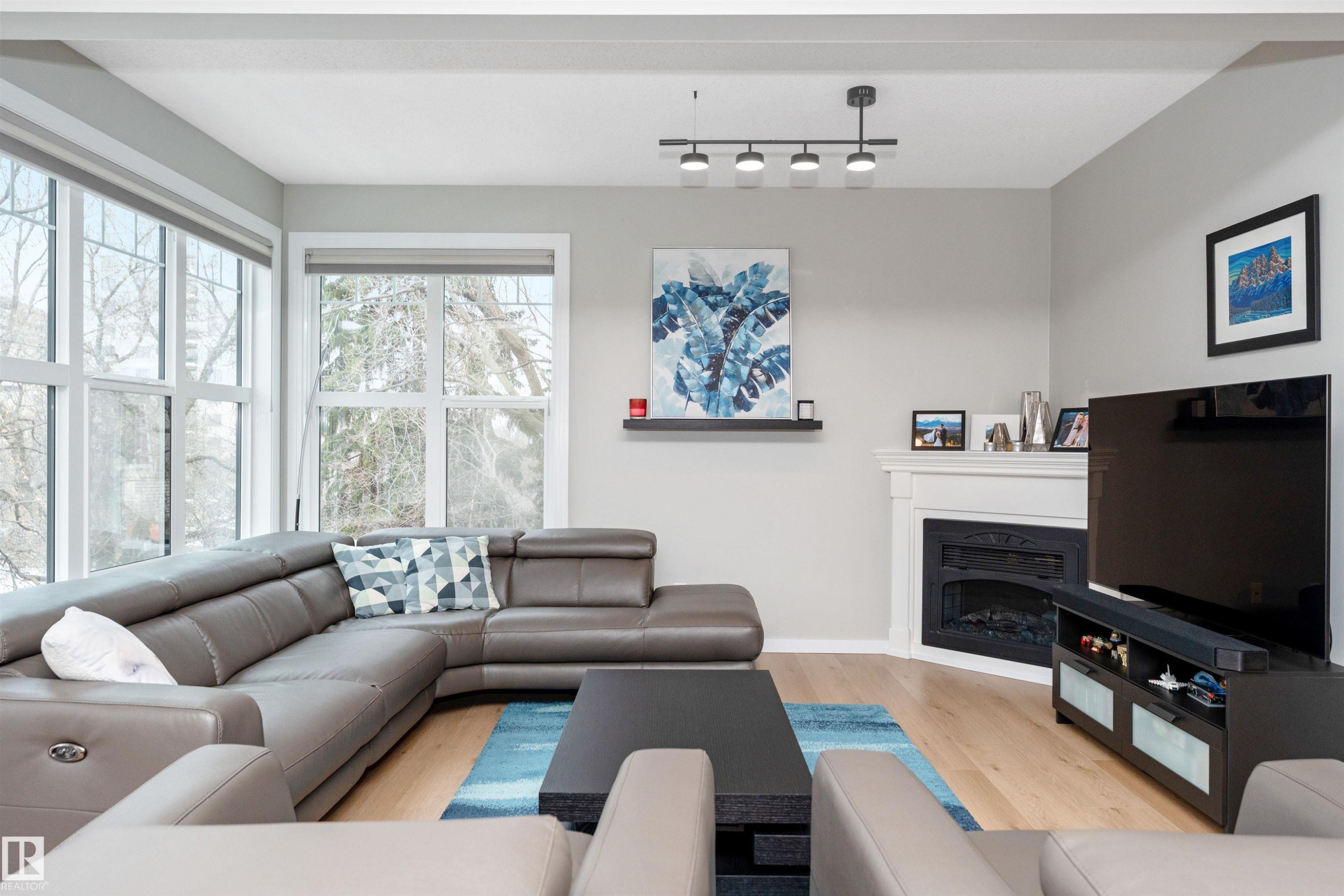 303 9828 112 Street, Edmonton, AB - Indoor Photo Showing Living Room With Fireplace
