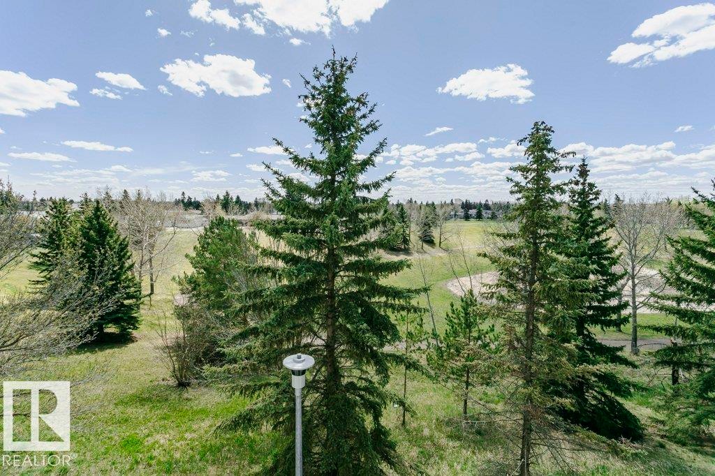Expansive green landscape featuring mature evergreen trees and a golf course in the background - 323 16807 100 Avenue, Edmonton, AB - Outdoor With View