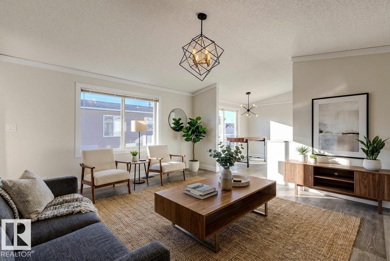 This photo is virtually staged using AI. - 514 Maple Wood Crescent, Edmonton, AB - Indoor Photo Showing Living Room