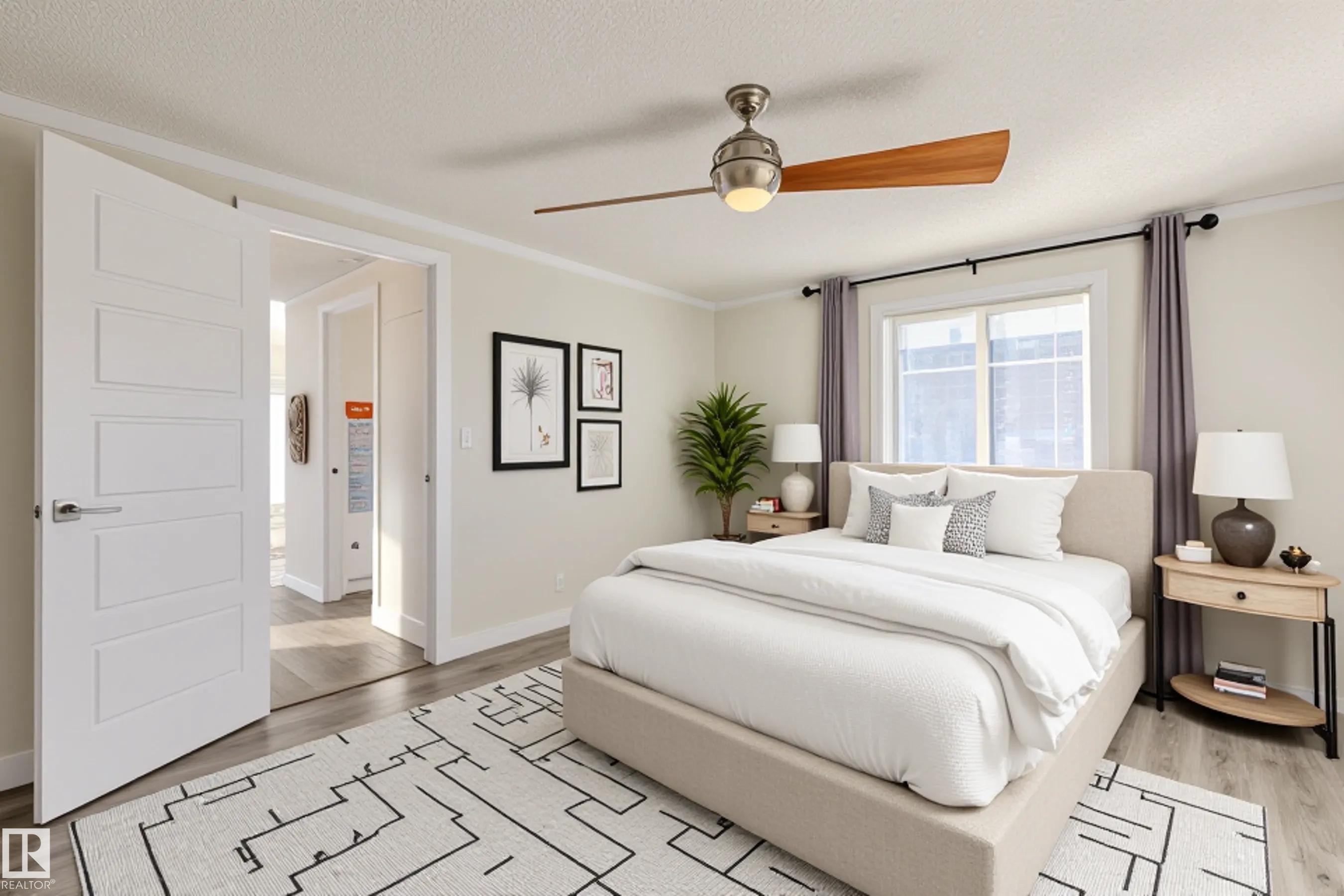 This photo is virtually staged using AI. - 514 Maple Wood Crescent, Edmonton, AB - Indoor Photo Showing Bedroom