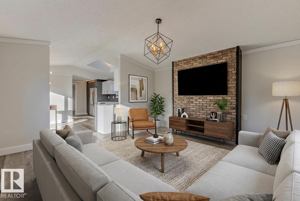 This photo is virtually staged using AI. - 514 Maple Wood Crescent, Edmonton, AB - Indoor Photo Showing Living Room
