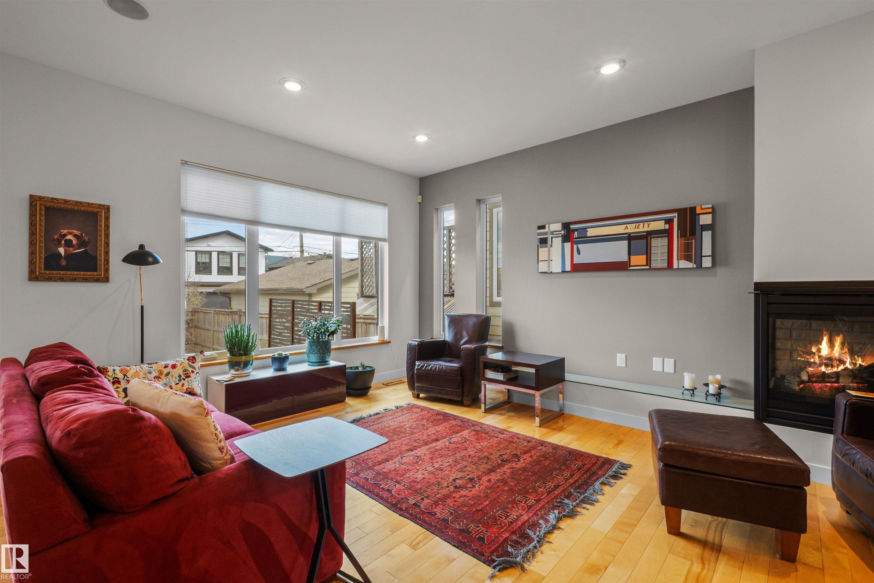 8839 93 Street, Edmonton, AB - Indoor Photo Showing Living Room With Fireplace