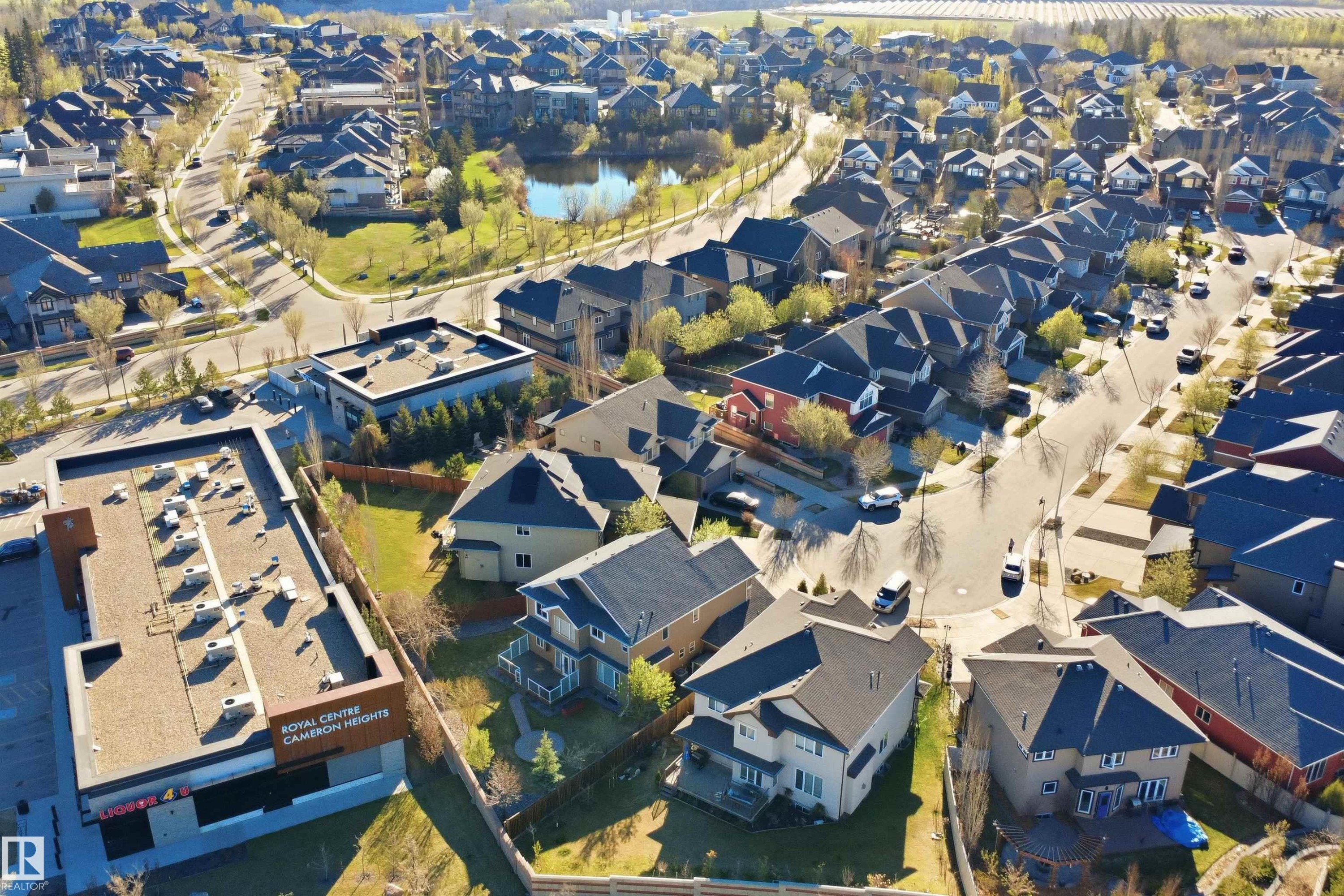 Aerial perspective showcasing residential properties within a developed community - 2256 Cameron Ravine Court, Edmonton, AB - Outdoor With View