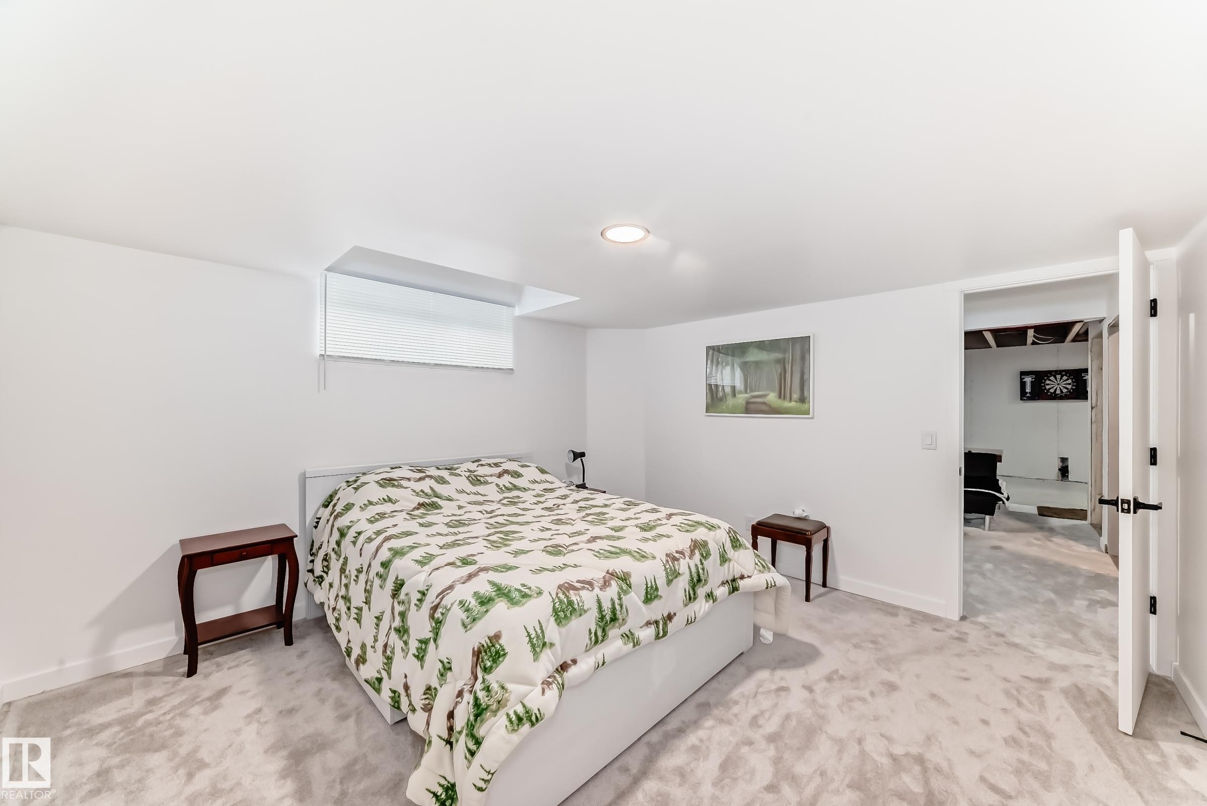 Carpeted room with recessed lighting and a white window blind - 5263 47 Ave, Calmar, AB - Indoor Photo Showing Bedroom