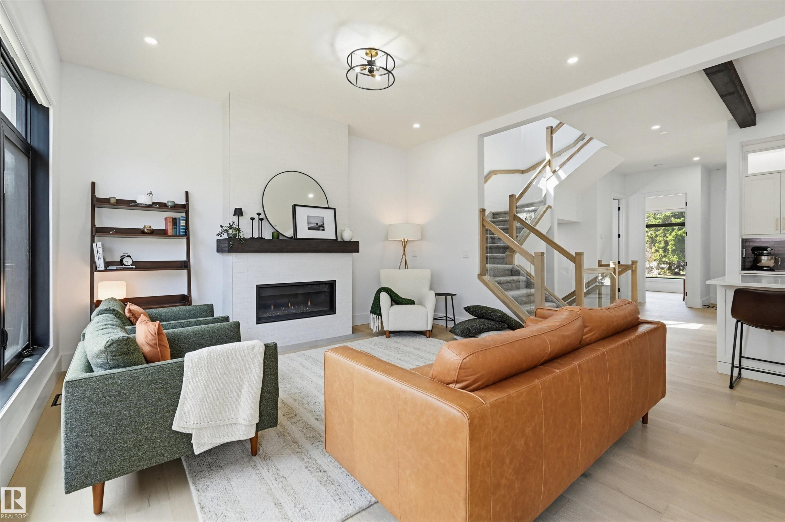 8723 138 Street, Edmonton, AB - Indoor Photo Showing Living Room With Fireplace