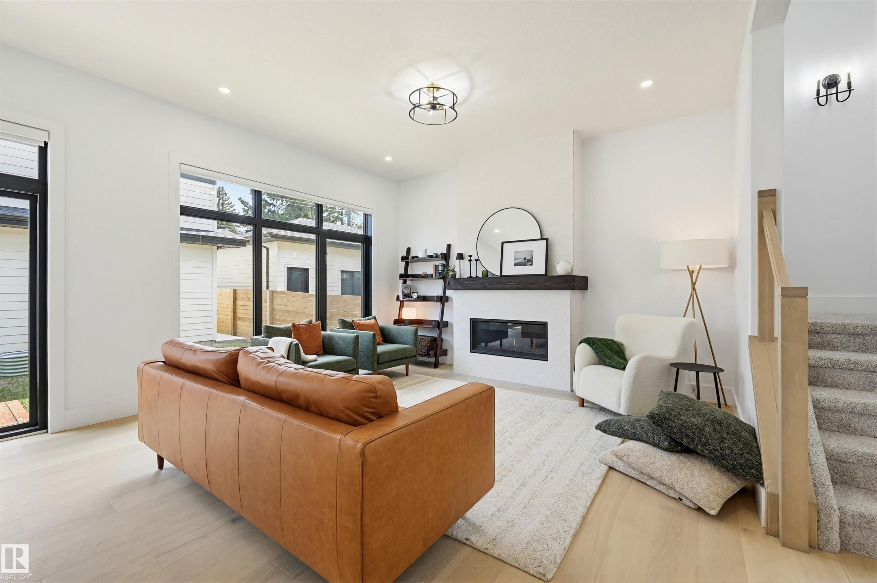 8723 138 Street, Edmonton, AB - Indoor Photo Showing Living Room With Fireplace
