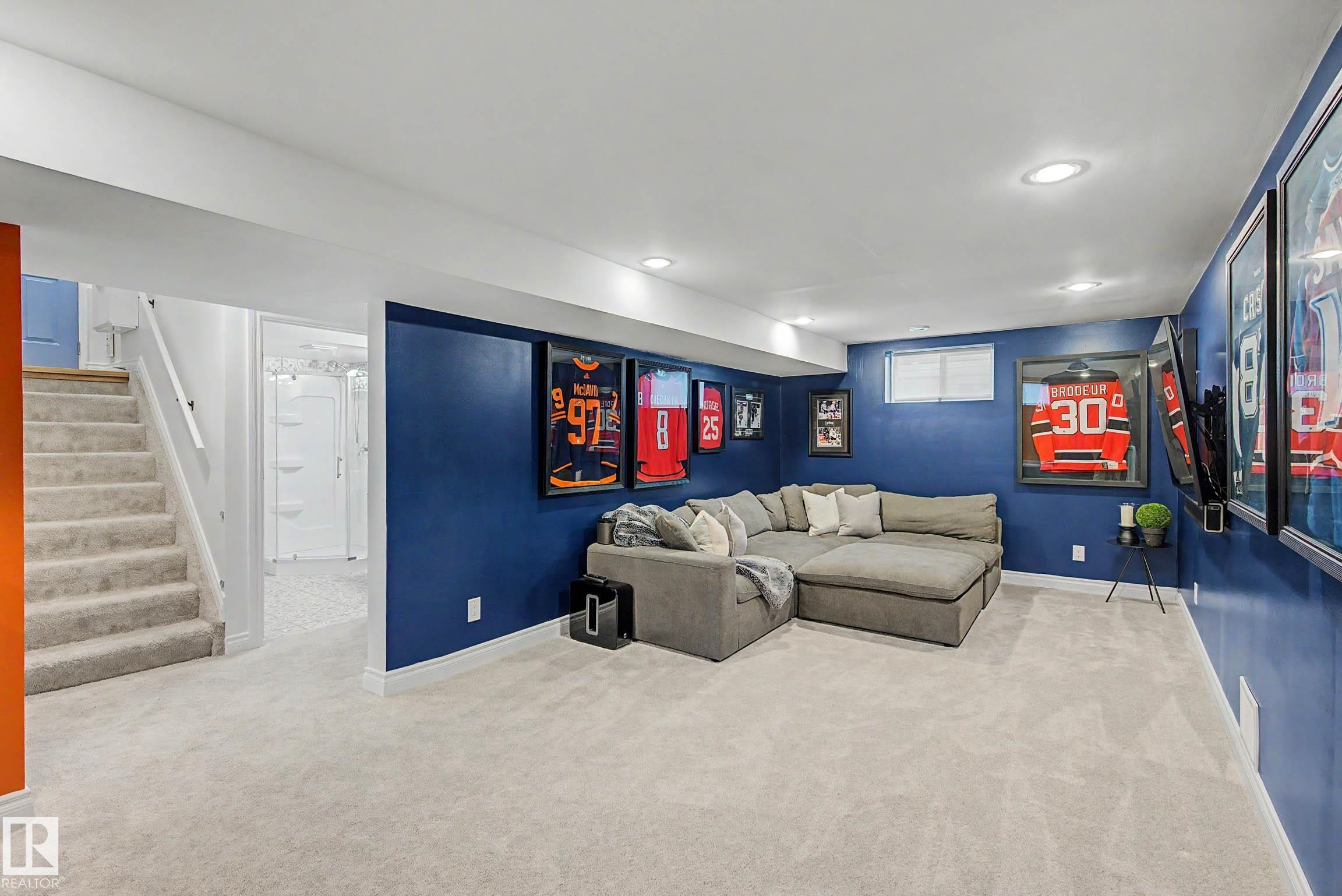 Carpeted recreational room featuring recessed lighting and a window - 13316 109A Avenue, Edmonton, AB - Indoor Photo Showing Other Room