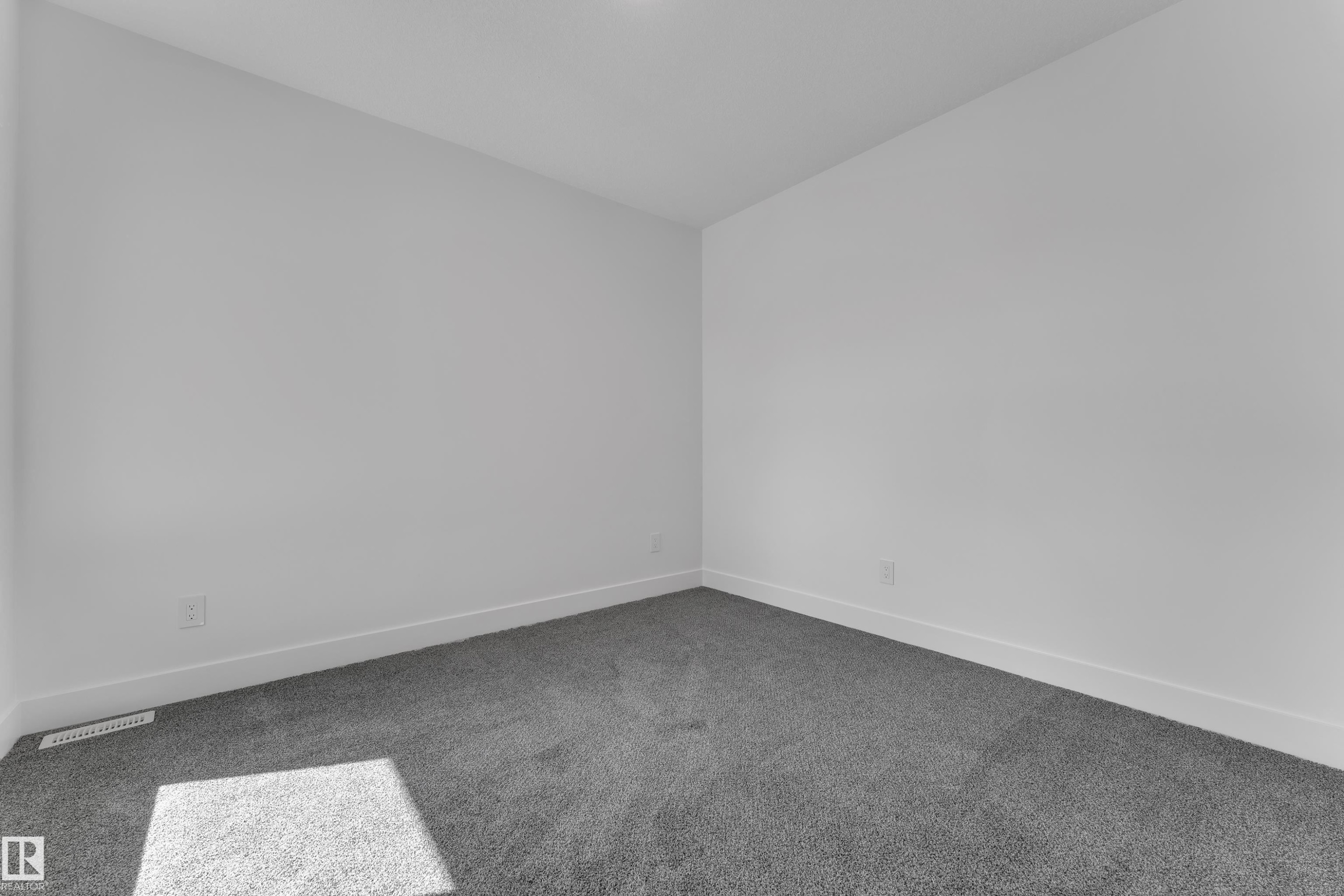 Neutral white walls with crisp white baseboards and gray carpet flooring - 13128 187 Avenue, Edmonton, AB - Indoor Photo Showing Other Room