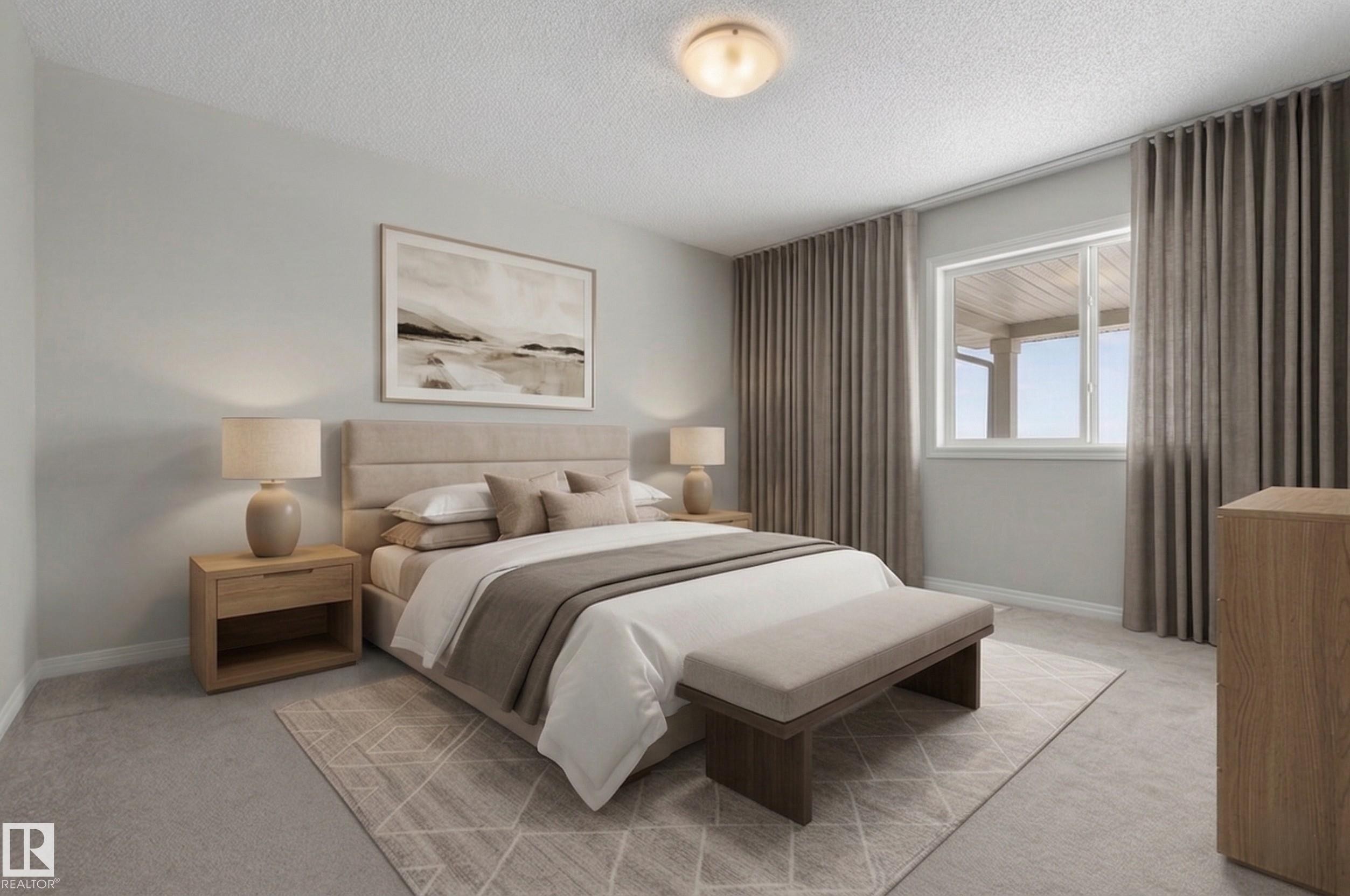 The bedroom features a window with an outside view and light-colored walls - 15 2072 Wonnacott Way, Edmonton, AB - Indoor Photo Showing Bedroom