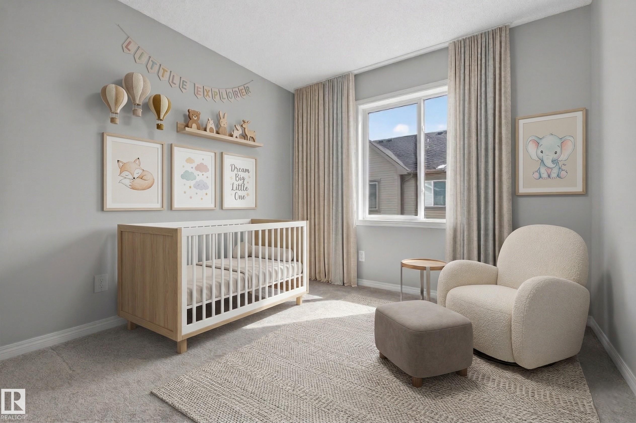 A light-filled room featuring a window with natural light, neutral-toned walls, and a light-colored carpet - 15 2072 Wonnacott Way, Edmonton, AB - Indoor Photo Showing Bedroom
