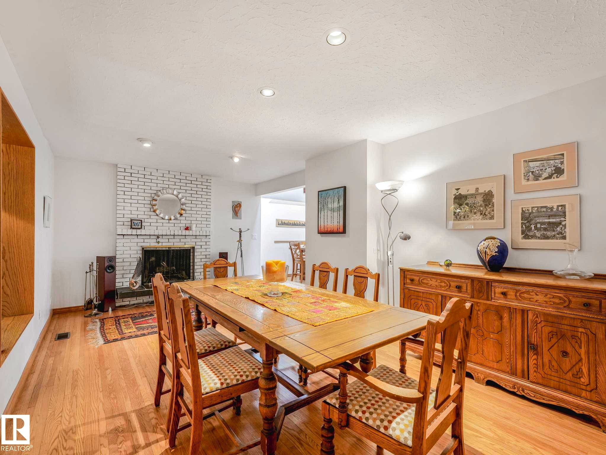 14611 89 Avenue, Edmonton, AB - Indoor Photo Showing Dining Room With Fireplace