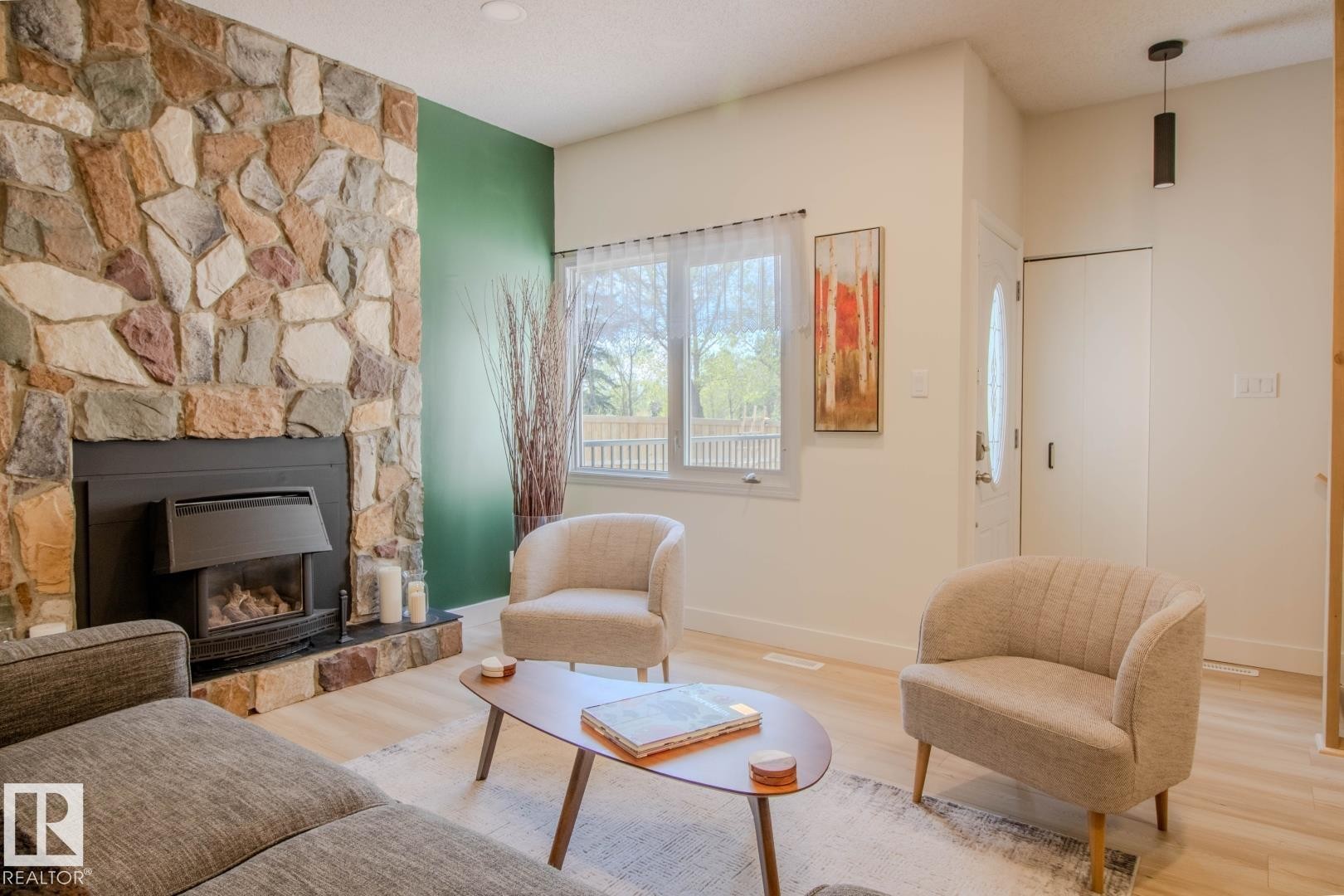 3412 110 Street, Edmonton, AB - Indoor Photo Showing Living Room With Fireplace