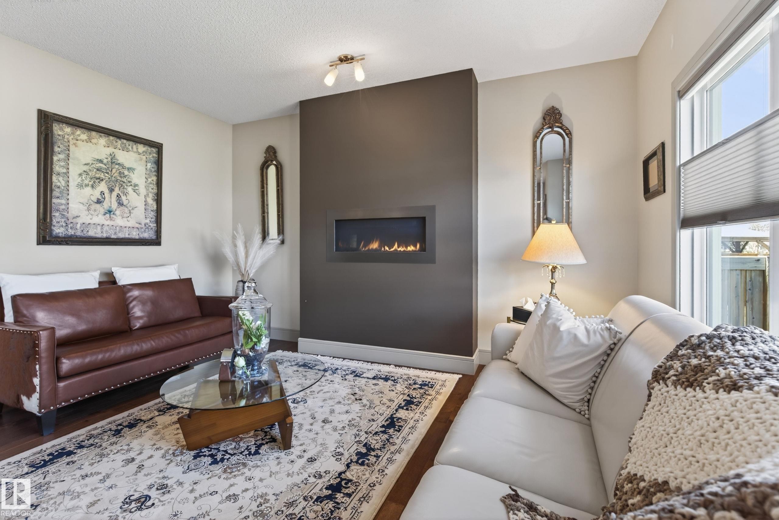 3908 Agar Crest, Edmonton, AB - Indoor Photo Showing Living Room With Fireplace