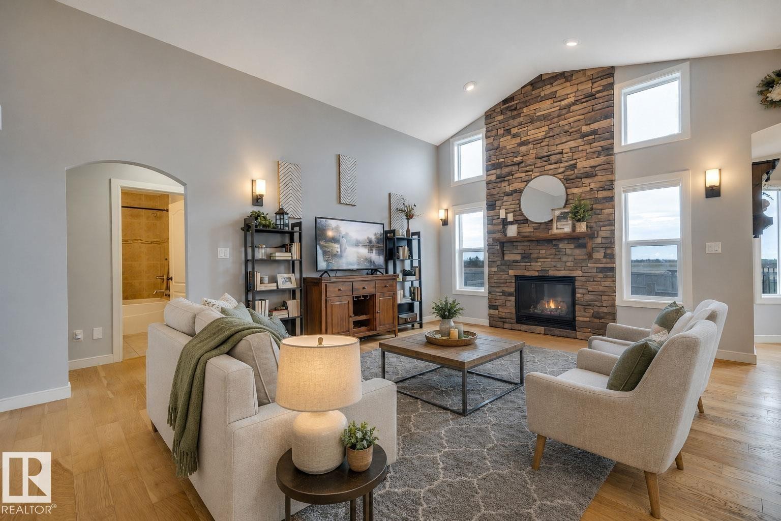 552 Reynalds Wynd, Leduc, AB - Indoor Photo Showing Living Room With Fireplace