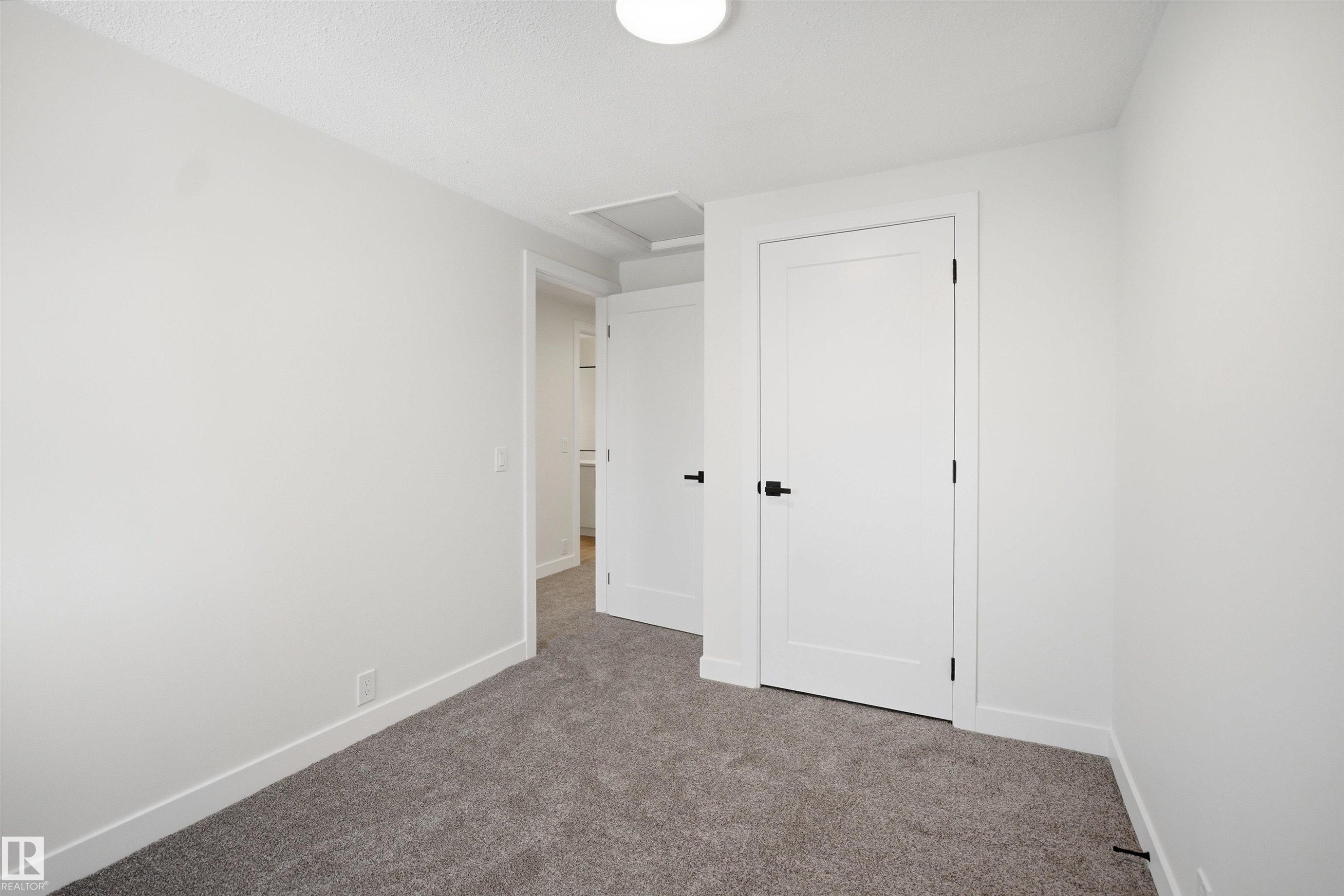 Room with textured gray carpeting, white painted walls, and white trim - 1706 37 Street, Edmonton, AB - Indoor Photo Showing Other Room