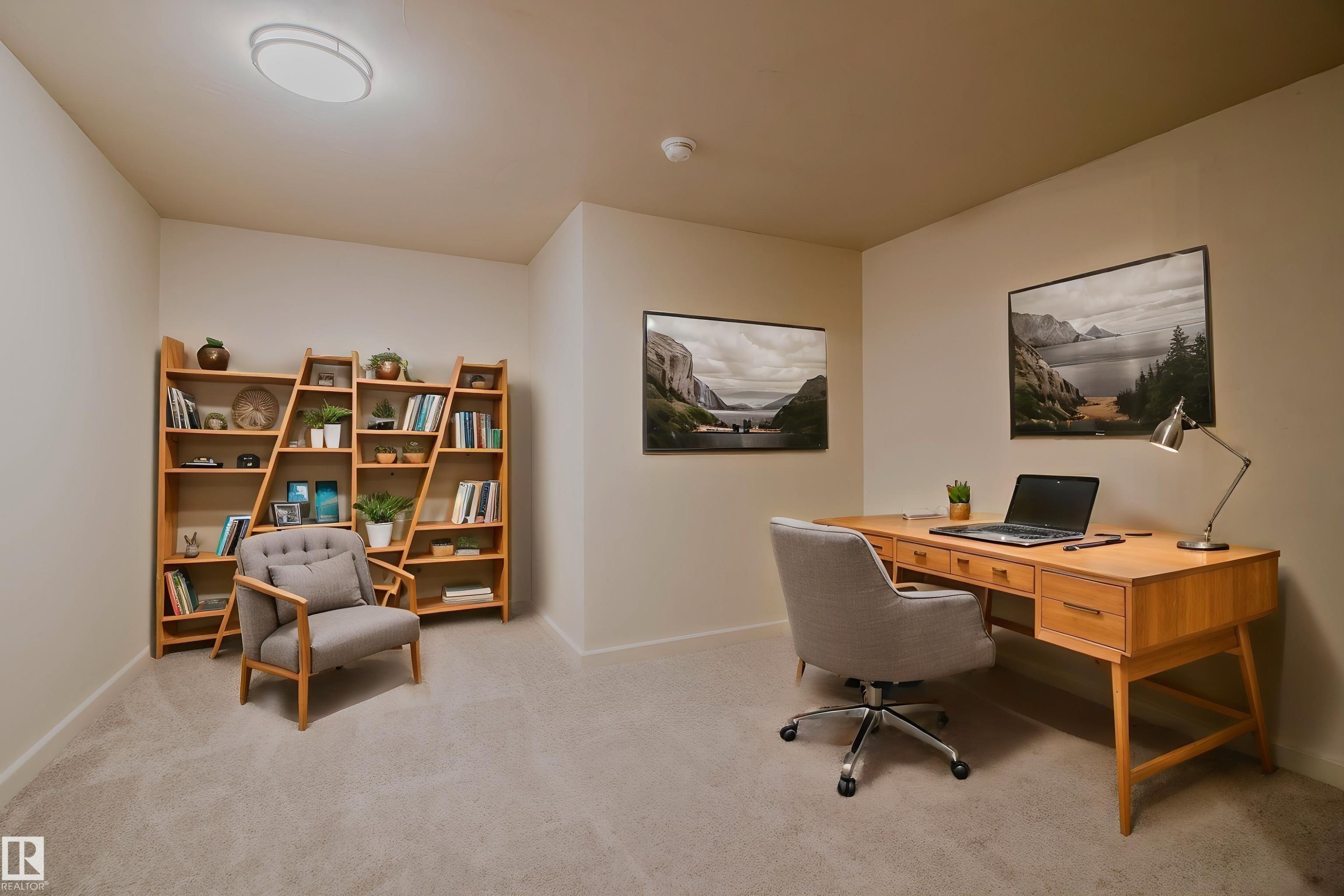 Versatile room featuring light-toned carpeting and neutral wall paint - 5935 189 Street, Edmonton, AB - Indoor Photo Showing Office
