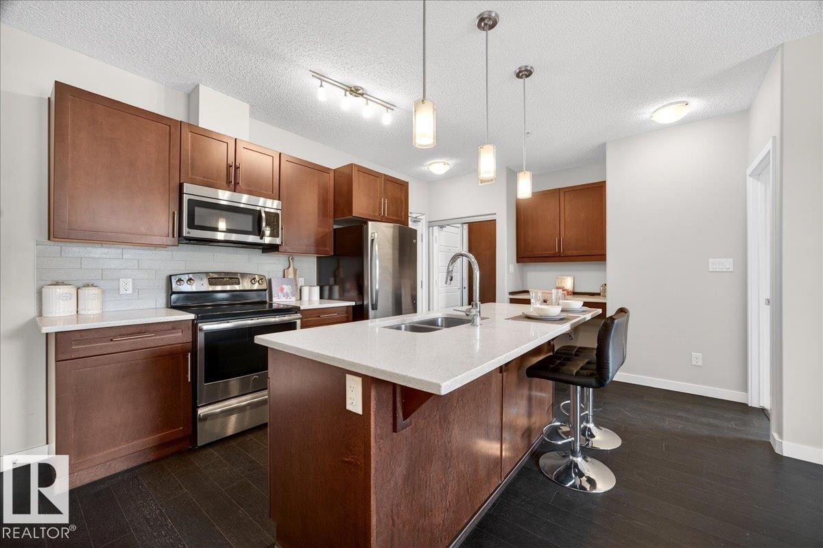 205 507 Albany Way, Edmonton, AB - Indoor Photo Showing Kitchen With Stainless Steel Kitchen With Double Sink With Upgraded Kitchen