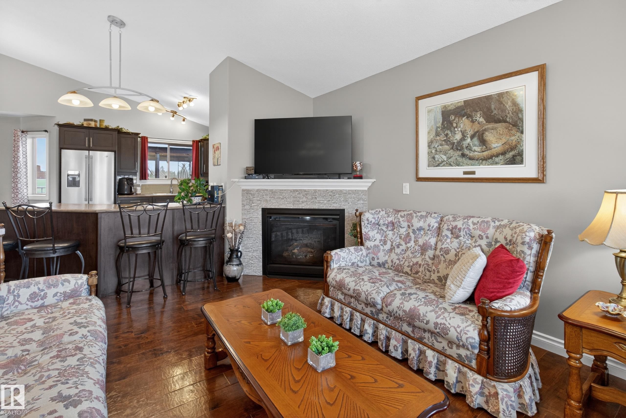 21 Beaverhill View Cr, Tofield, AB - Indoor Photo Showing Living Room With Fireplace
