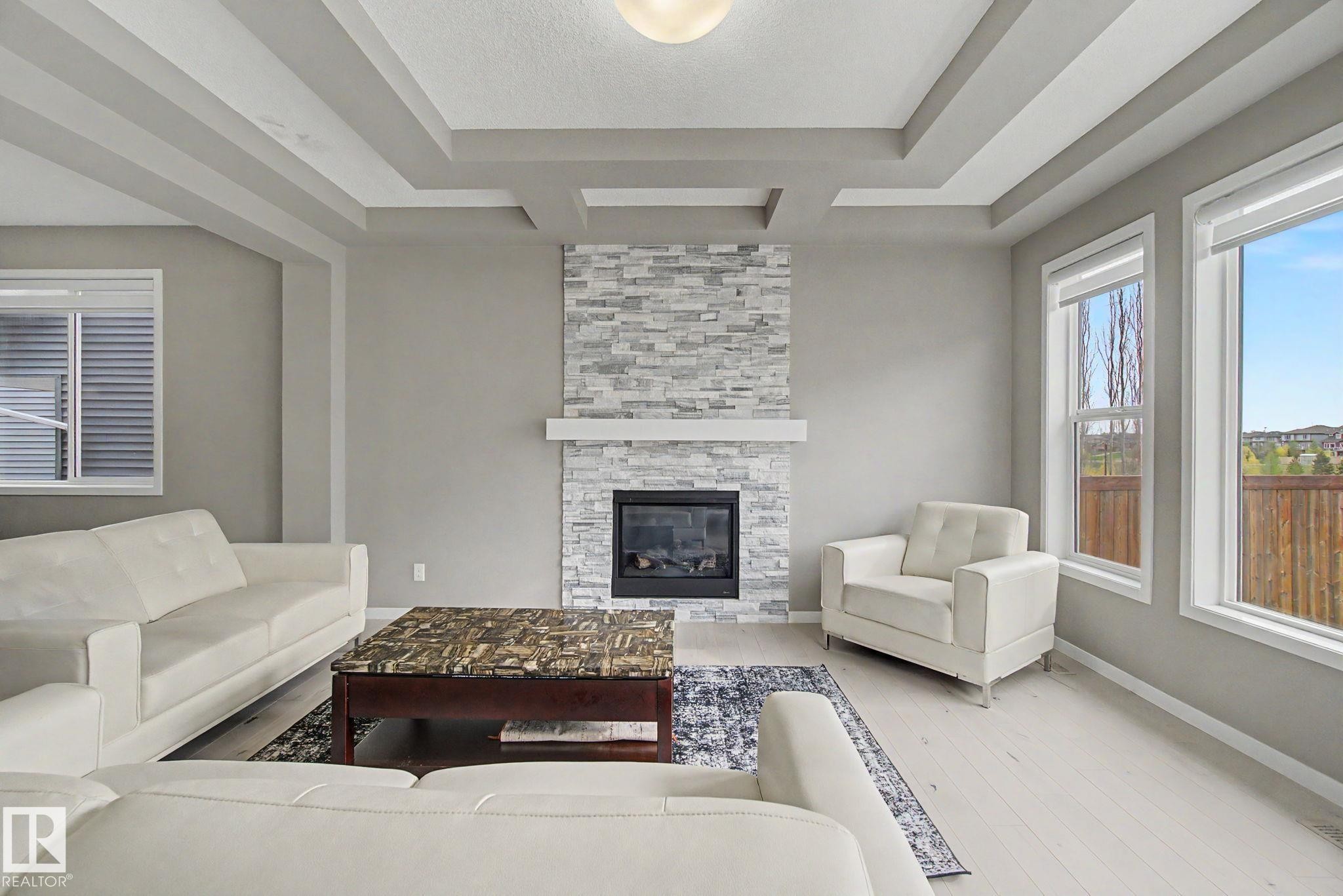 2233 56 Street Sw, Edmonton, AB - Indoor Photo Showing Living Room With Fireplace