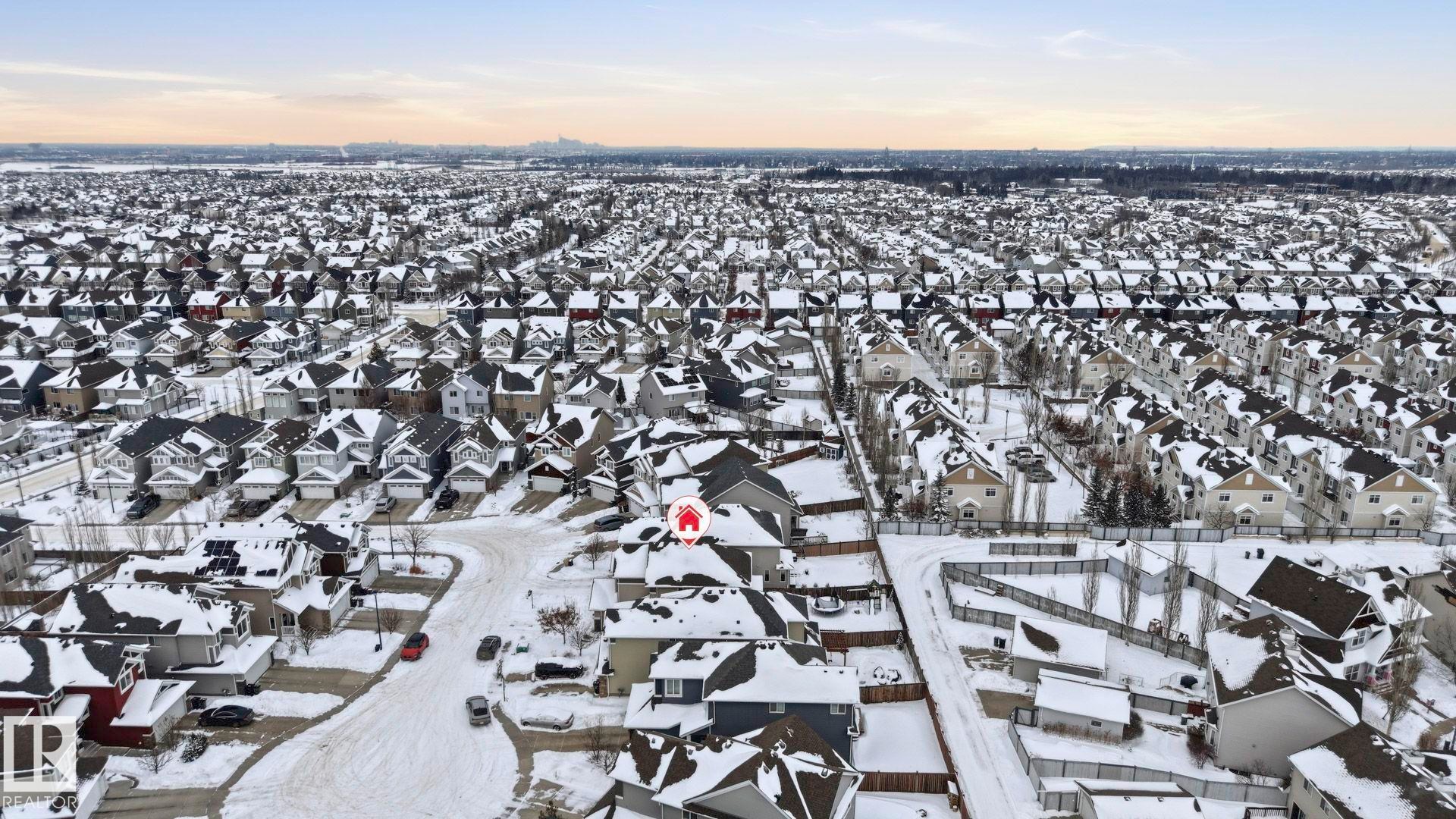 Aerial view at dusk of a residential view - 1915 77 Street, Edmonton, AB - Outdoor With View