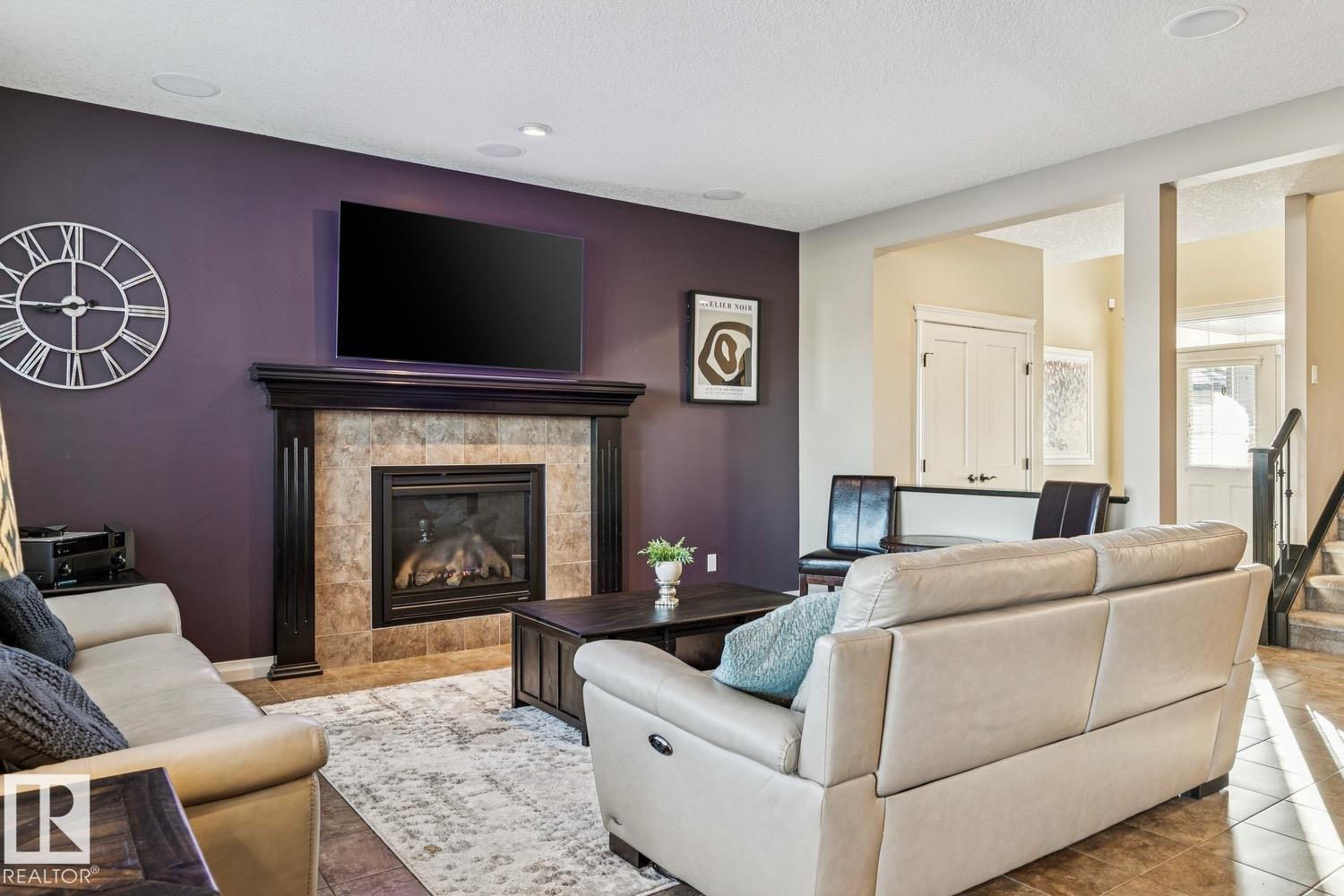 3673 Atkinson Loop, Edmonton, AB - Indoor Photo Showing Living Room With Fireplace