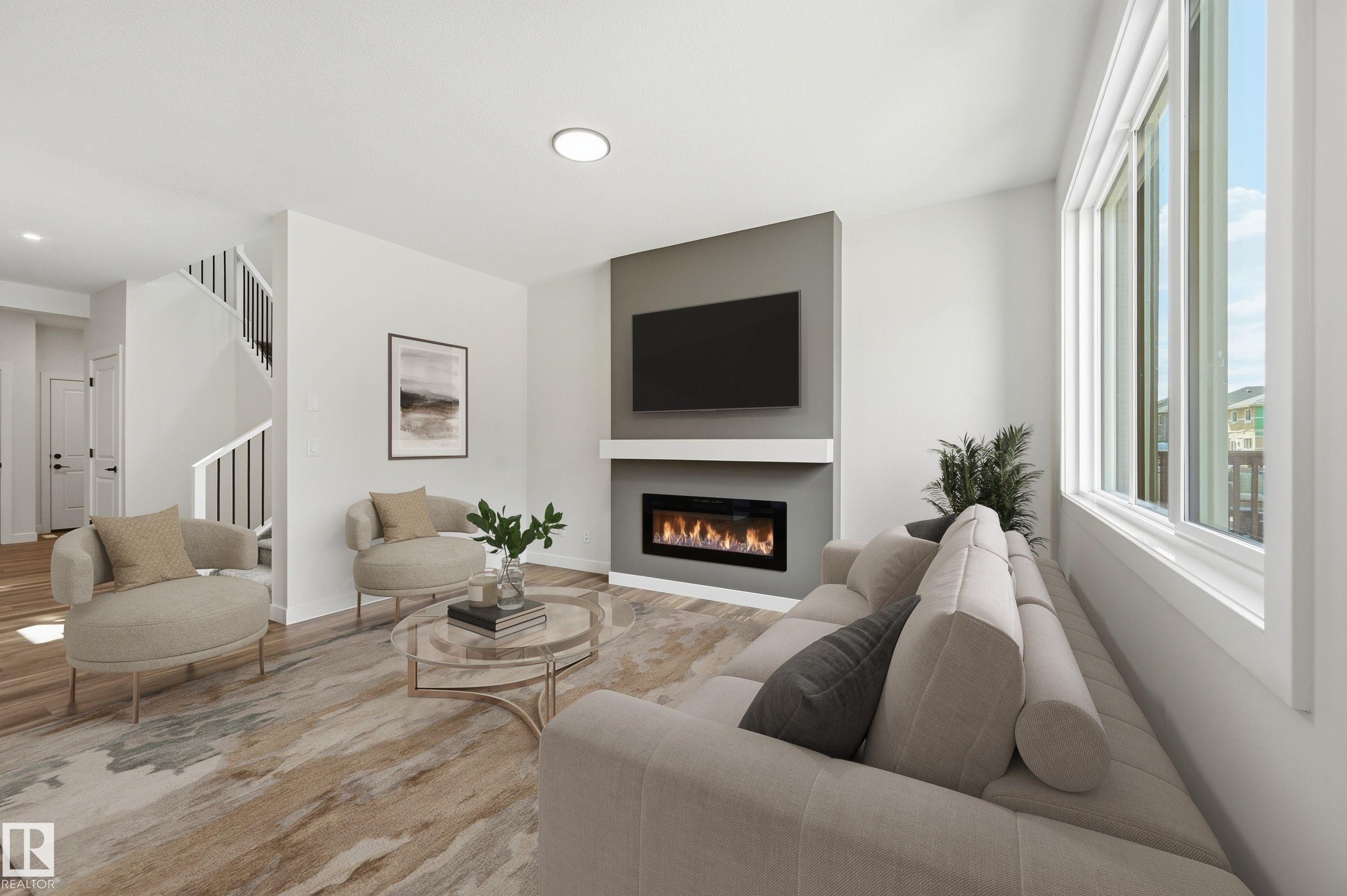 9 Redpoll Wynd, St. Albert, AB - Indoor Photo Showing Living Room With Fireplace