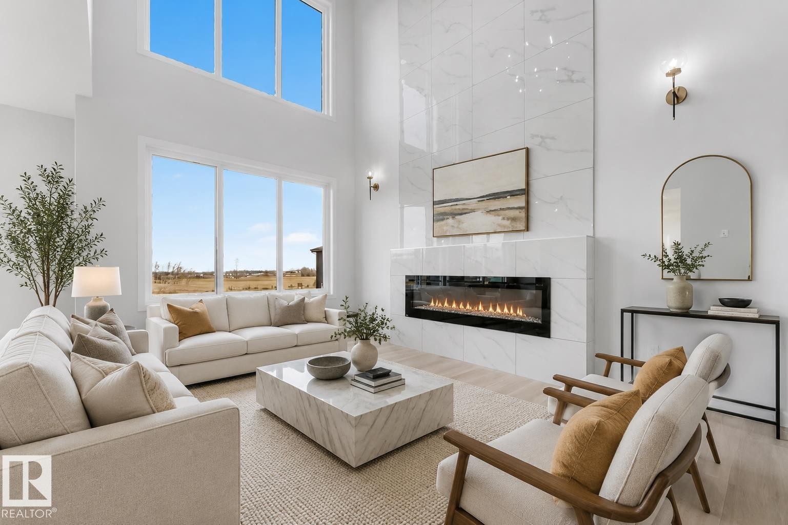 1847 Crossbill Loop Nw, Edmonton, AB - Indoor Photo Showing Living Room With Fireplace