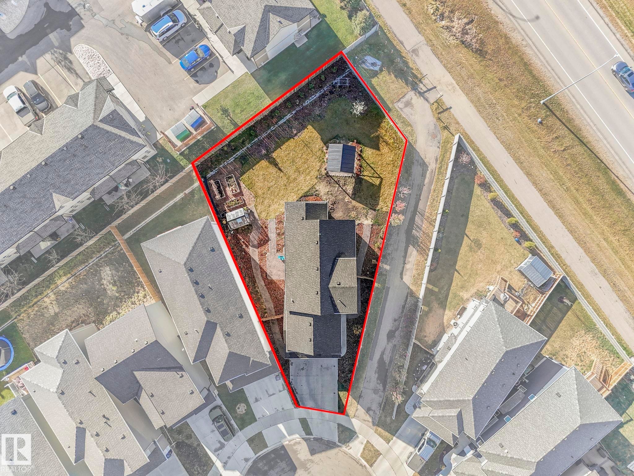 Aerial Boundary Survey. Presenting an overhead depiction of the property with a defined perimeter - 6613 62 Avenue, Beaumont, AB - Other