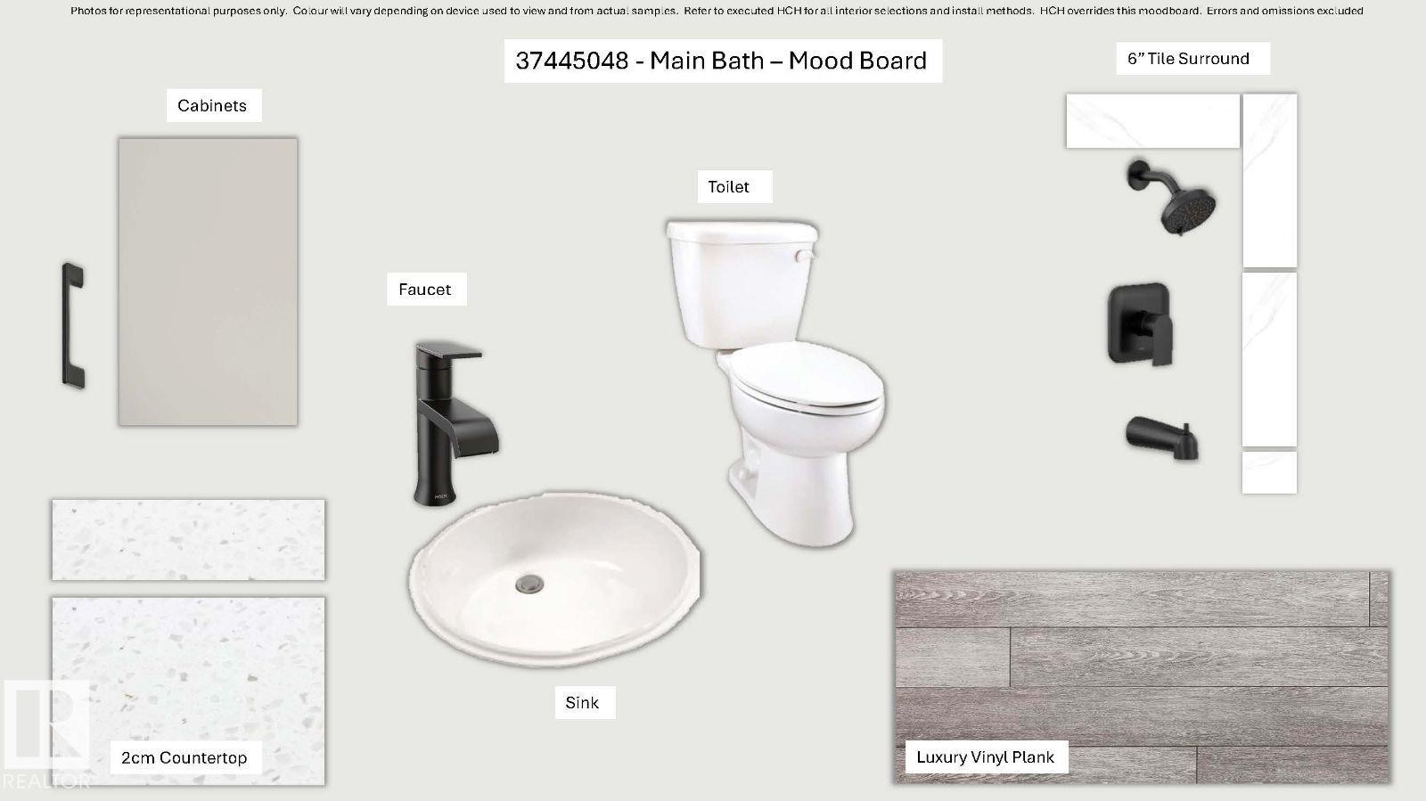 Design Mood Board. Illustrating component selections for the property's main bath - 20512 15 Avenue, Edmonton, AB - Other