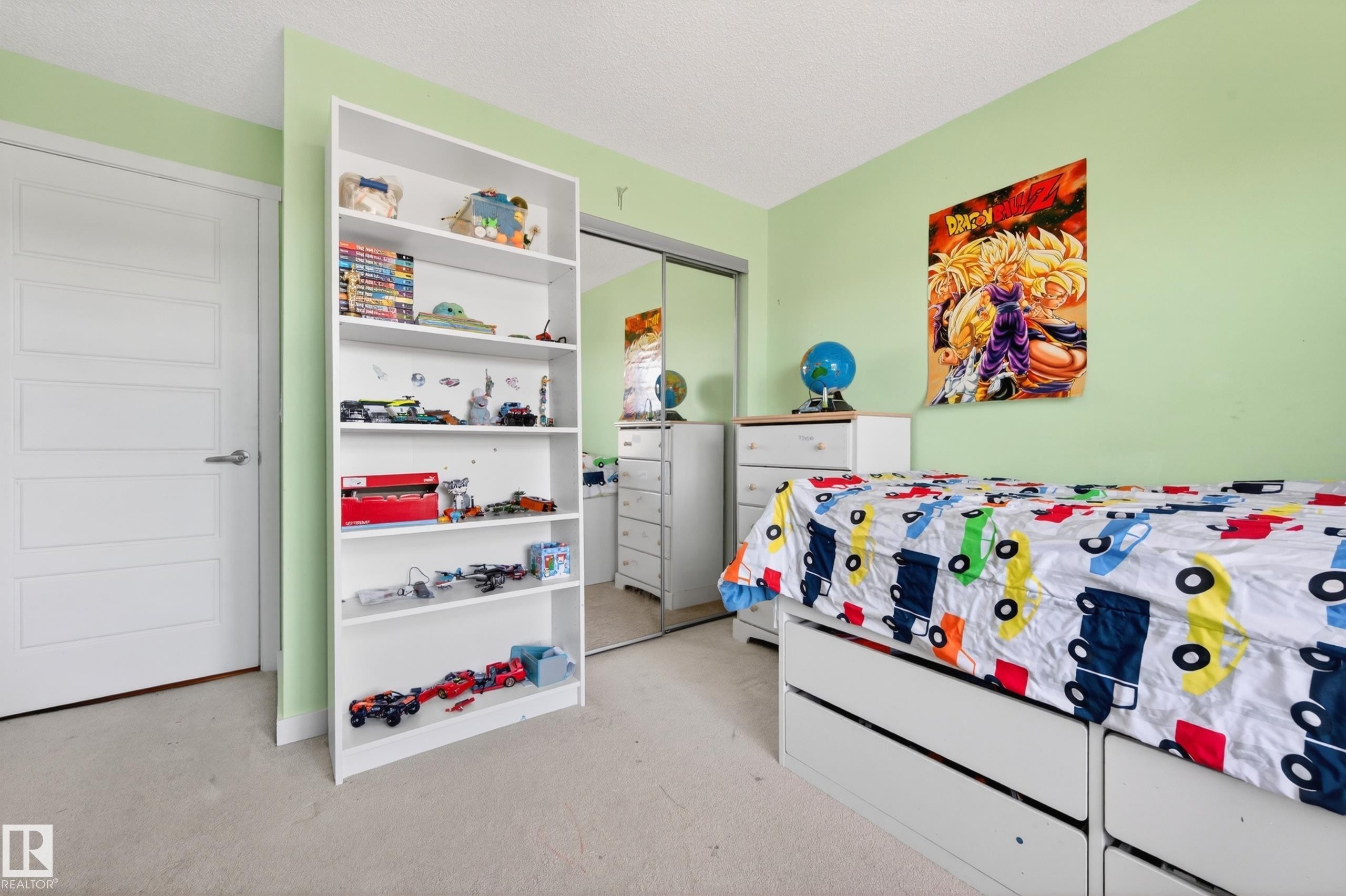 Light green painted walls - 340 6076 Schonsee Way, Edmonton, AB - Indoor Photo Showing Bedroom