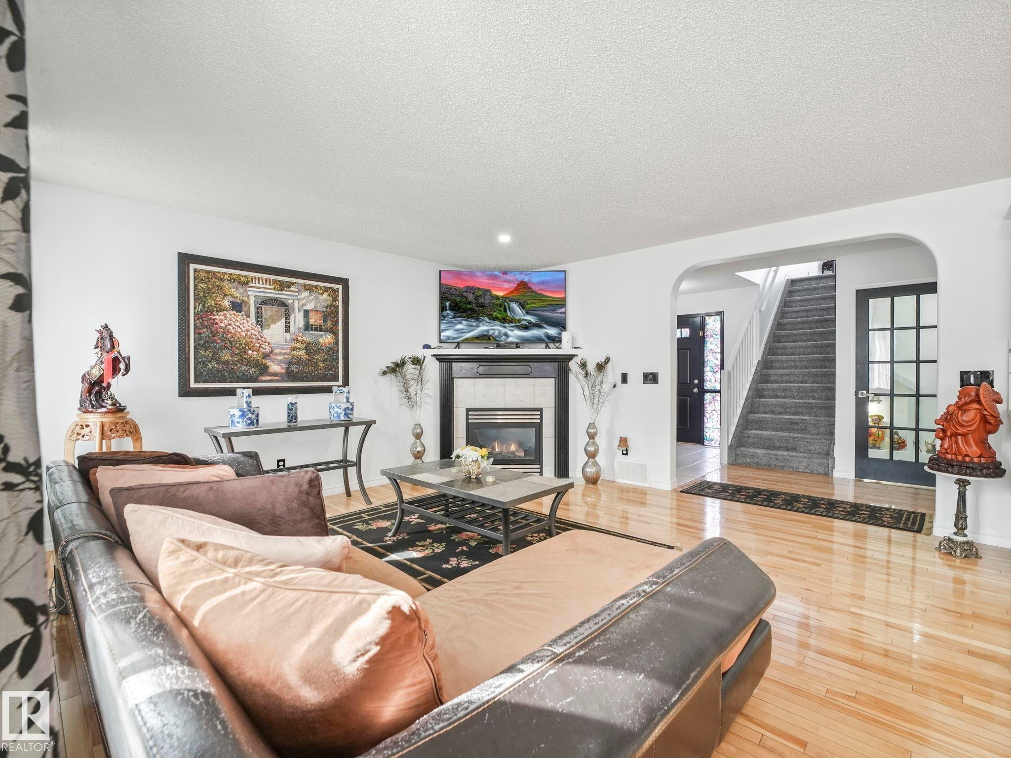 20115 46 Avenue, Edmonton, AB - Indoor Photo Showing Living Room With Fireplace