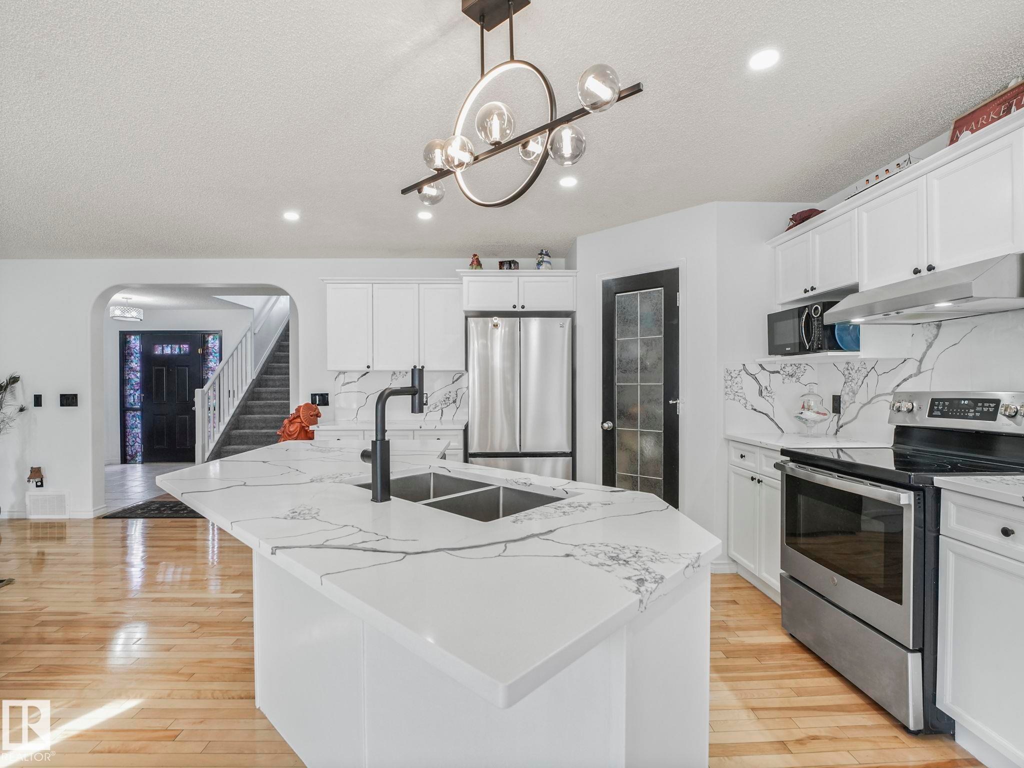20115 46 Avenue, Edmonton, AB - Indoor Photo Showing Kitchen With Double Sink With Upgraded Kitchen