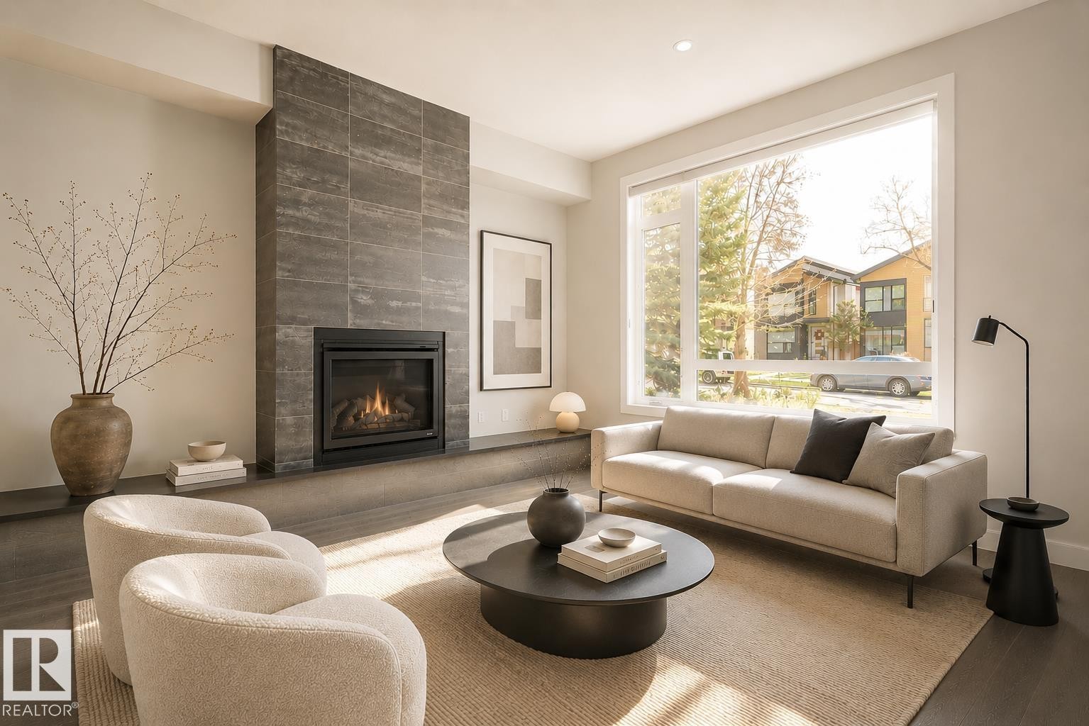 11430 75 Avenue, Edmonton, AB - Indoor Photo Showing Living Room With Fireplace