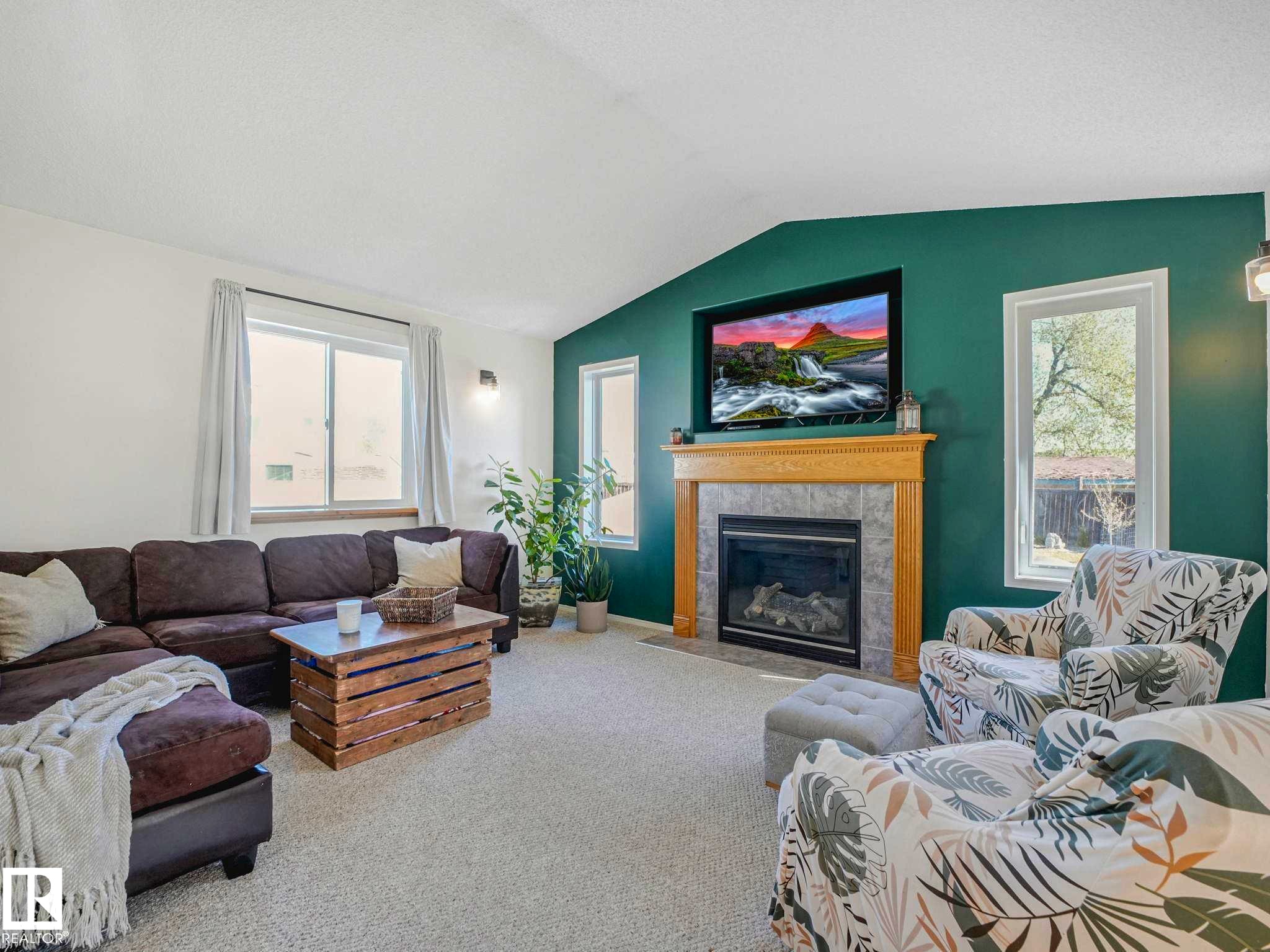 3608 130 Avenue, Edmonton, AB - Indoor Photo Showing Living Room With Fireplace