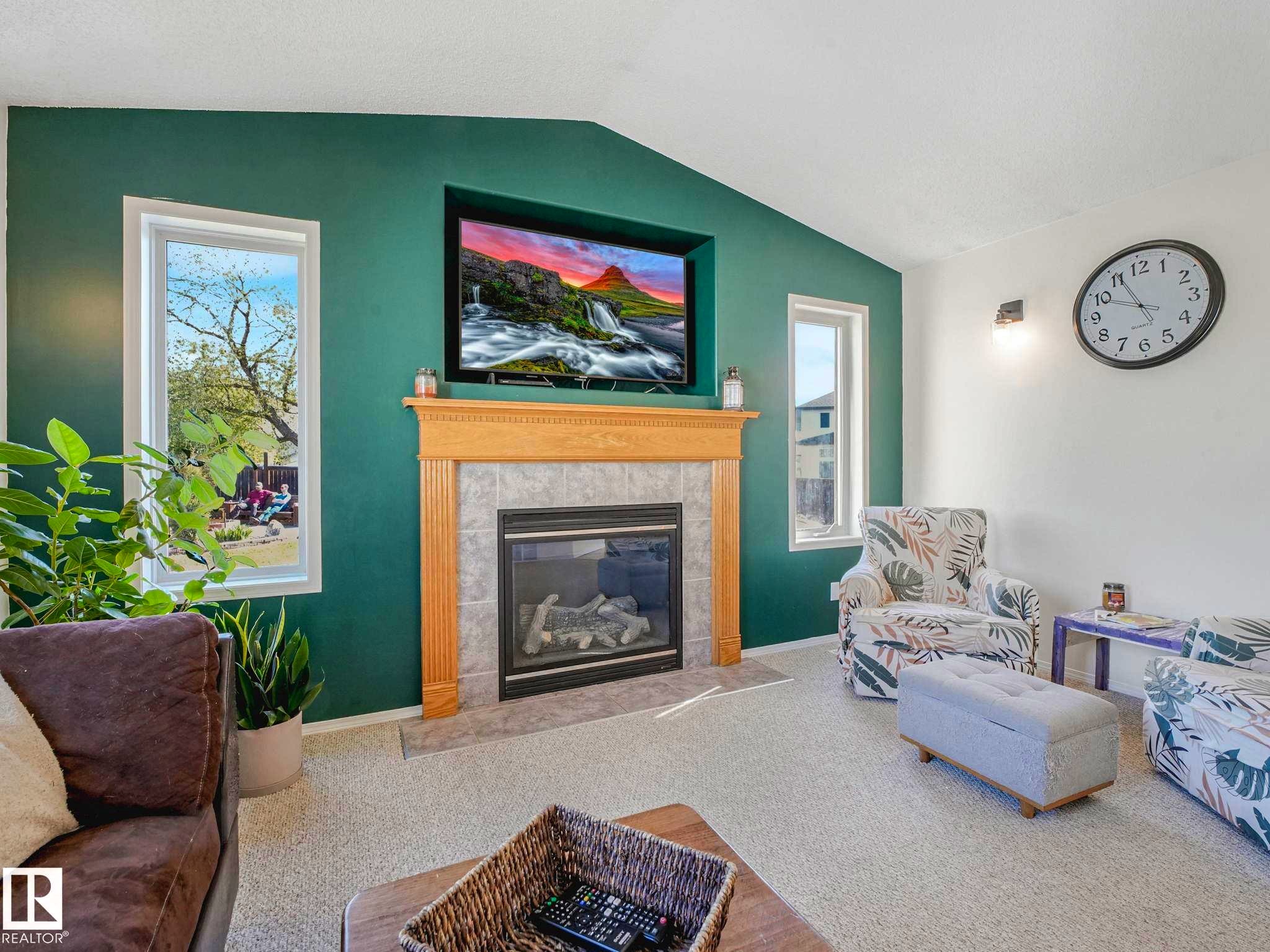 3608 130 Avenue, Edmonton, AB - Indoor Photo Showing Living Room With Fireplace