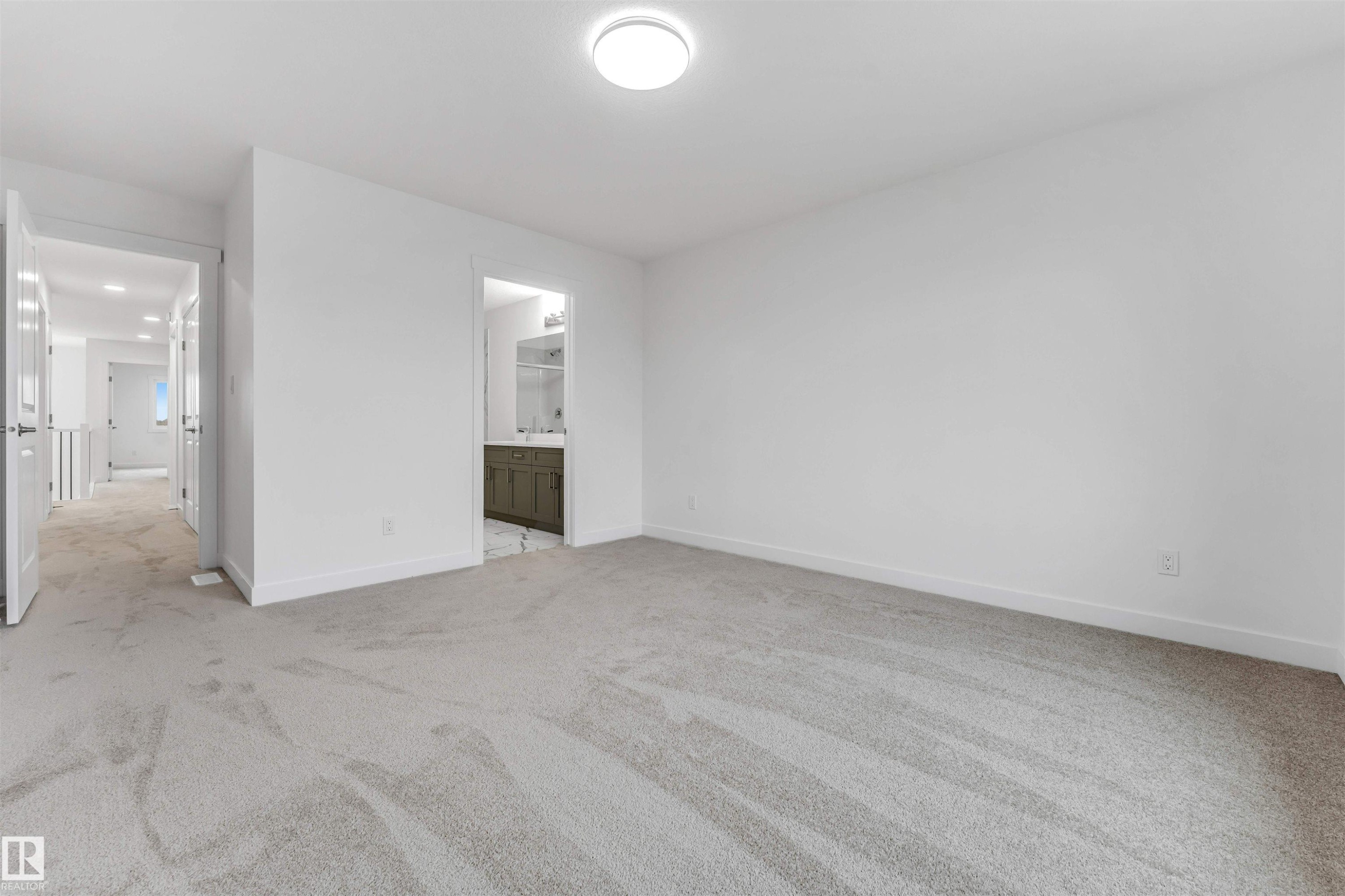Carpeted room with a flush-mount ceiling light and white baseboards - 1972 210 Street, Edmonton, AB - Indoor Photo Showing Other Room