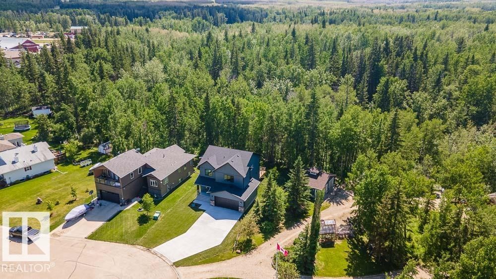 Modern architecture home featuring a dark gray exterior, white trim, a large concrete driveway, and an attached garage - 132 Heron Point Close, Rural Wetaskiwin County, AB